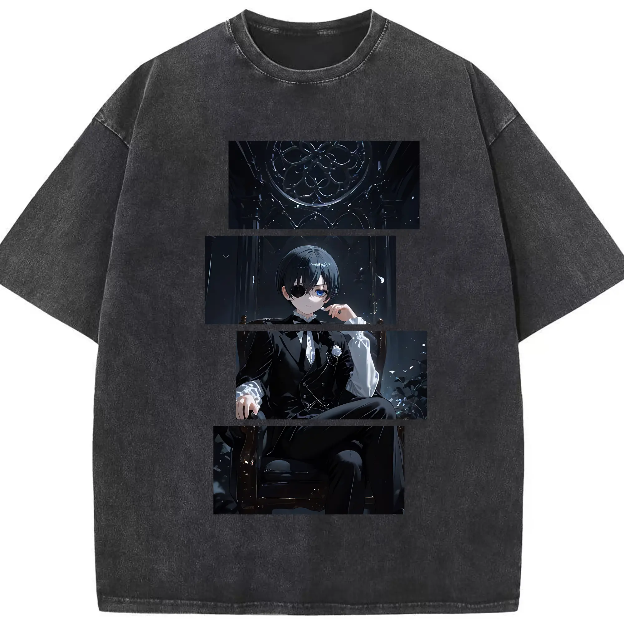 黒執事 グッズ,シエル・ファントムハイヴ - 綿100％ ヴィンテージ風 半袖Tシャツ ・ フロントプリント ・ 柔らか肌触り ・ 通気性 快適 ・ スポーツ カジュアル 外出用