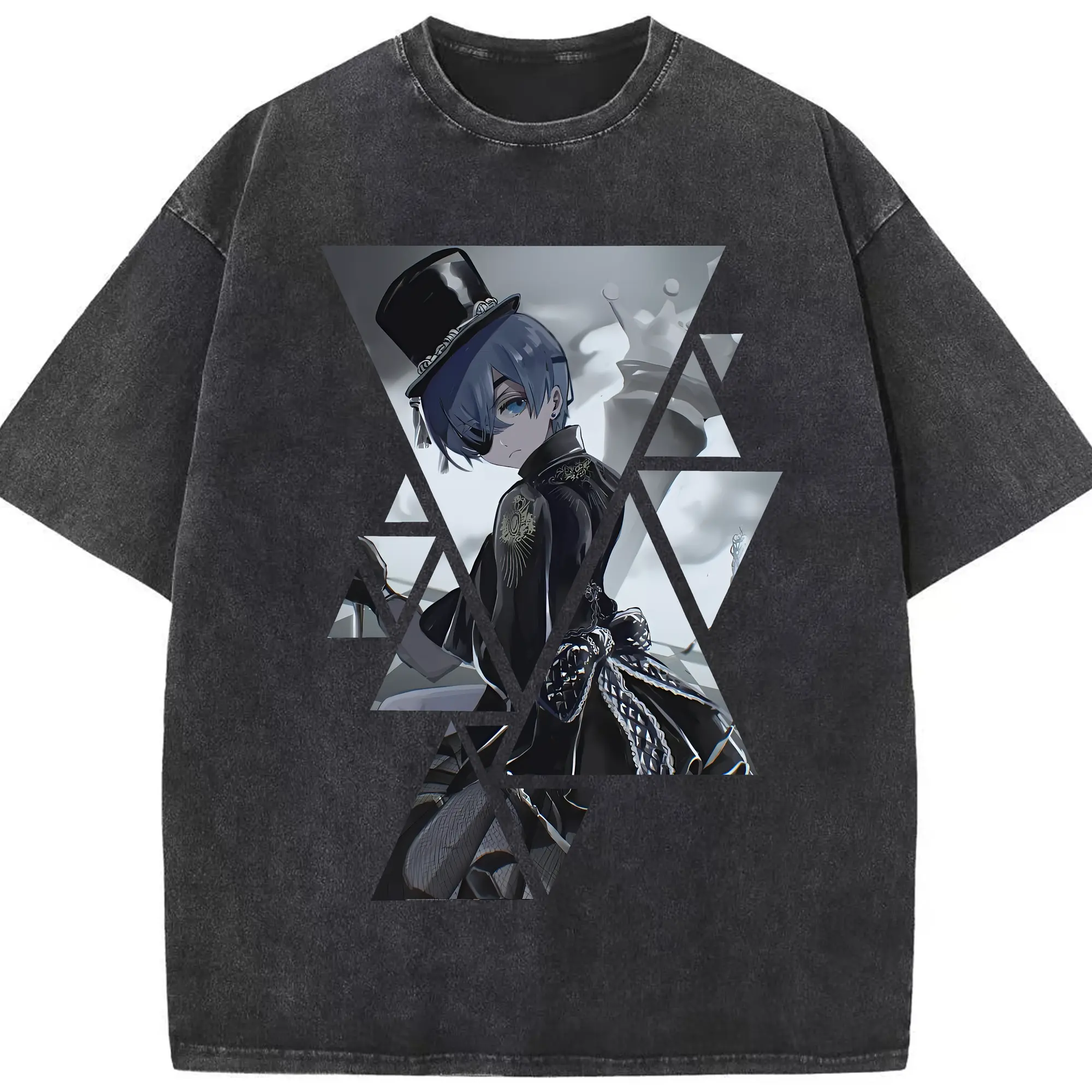 黒執事 グッズ,シエル・ファントムハイヴ - 綿100％ ヴィンテージ風 半袖Tシャツ ・ フロントプリント ・ 柔らか肌触り ・ 通気性 快適 ・ スポーツ カジュアル 外出用