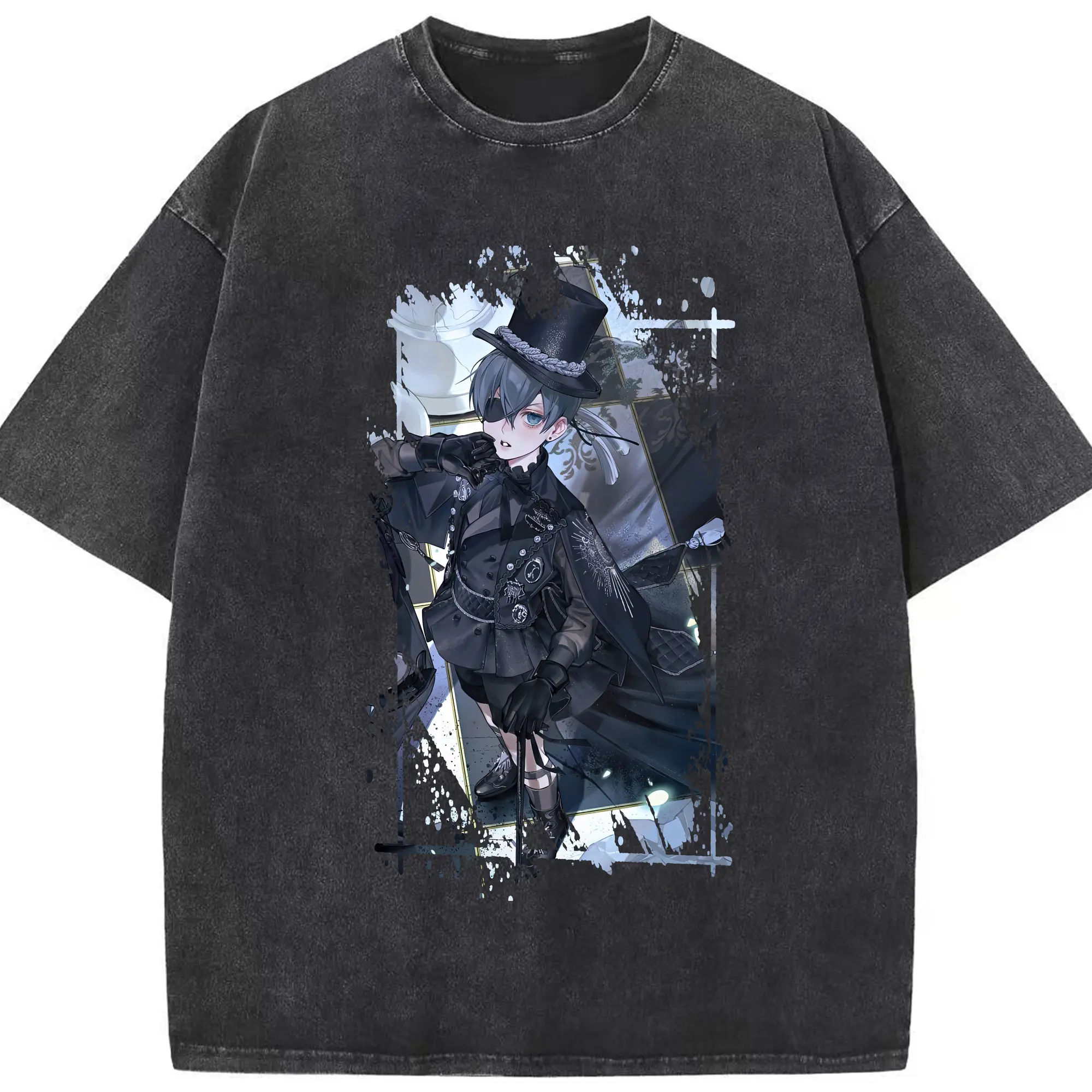 黒執事 グッズ,シエル・ファントムハイヴ - 綿100％ ヴィンテージ風 半袖Tシャツ ・ フロントプリント ・ 柔らか肌触り ・ 通気性 快適 ・ スポーツ カジュアル 外出用