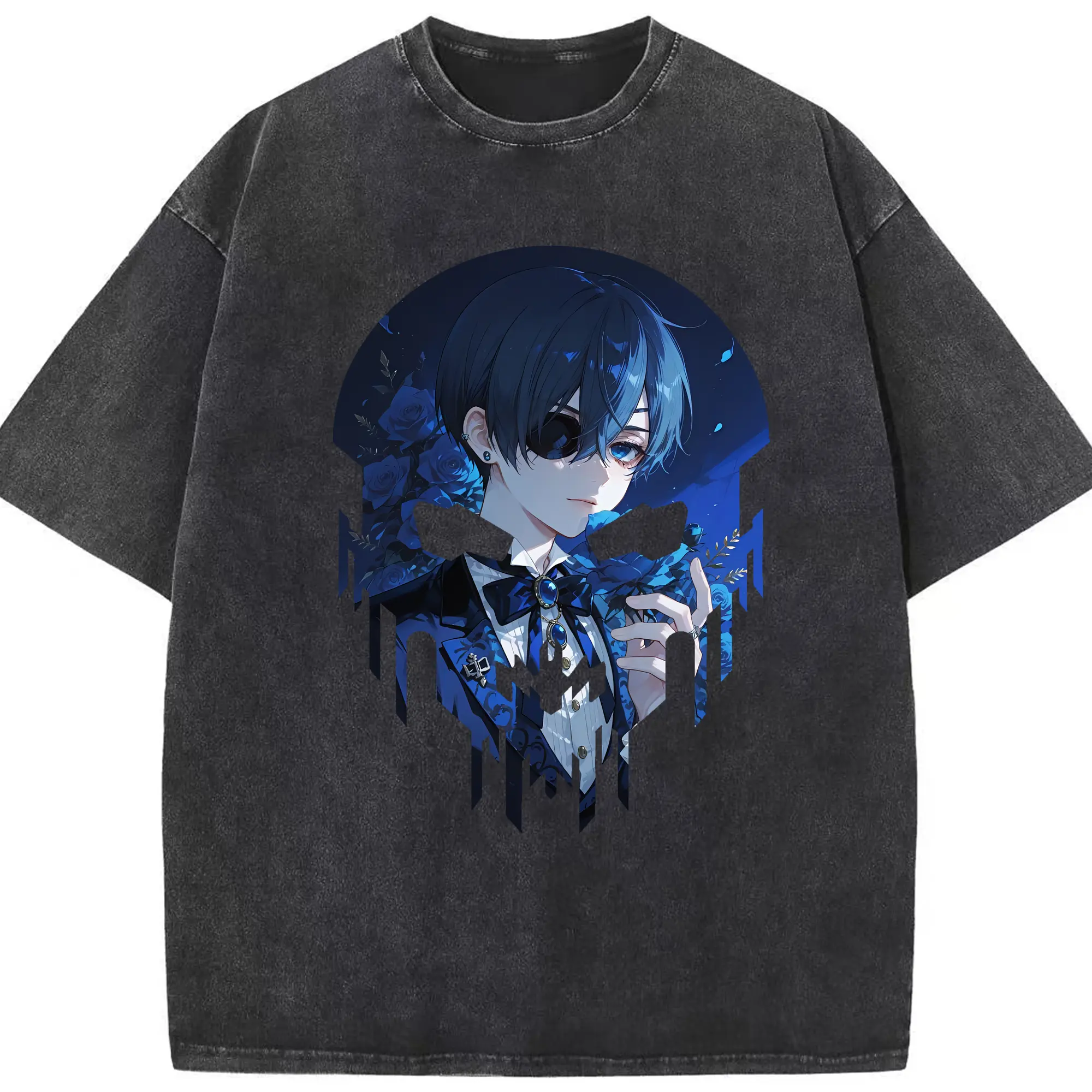 黒執事 グッズ,シエル・ファントムハイヴ - 綿100％ ヴィンテージ風 半袖Tシャツ ・ フロントプリント ・ 柔らか肌触り ・ 通気性 快適 ・ スポーツ カジュアル 外出用