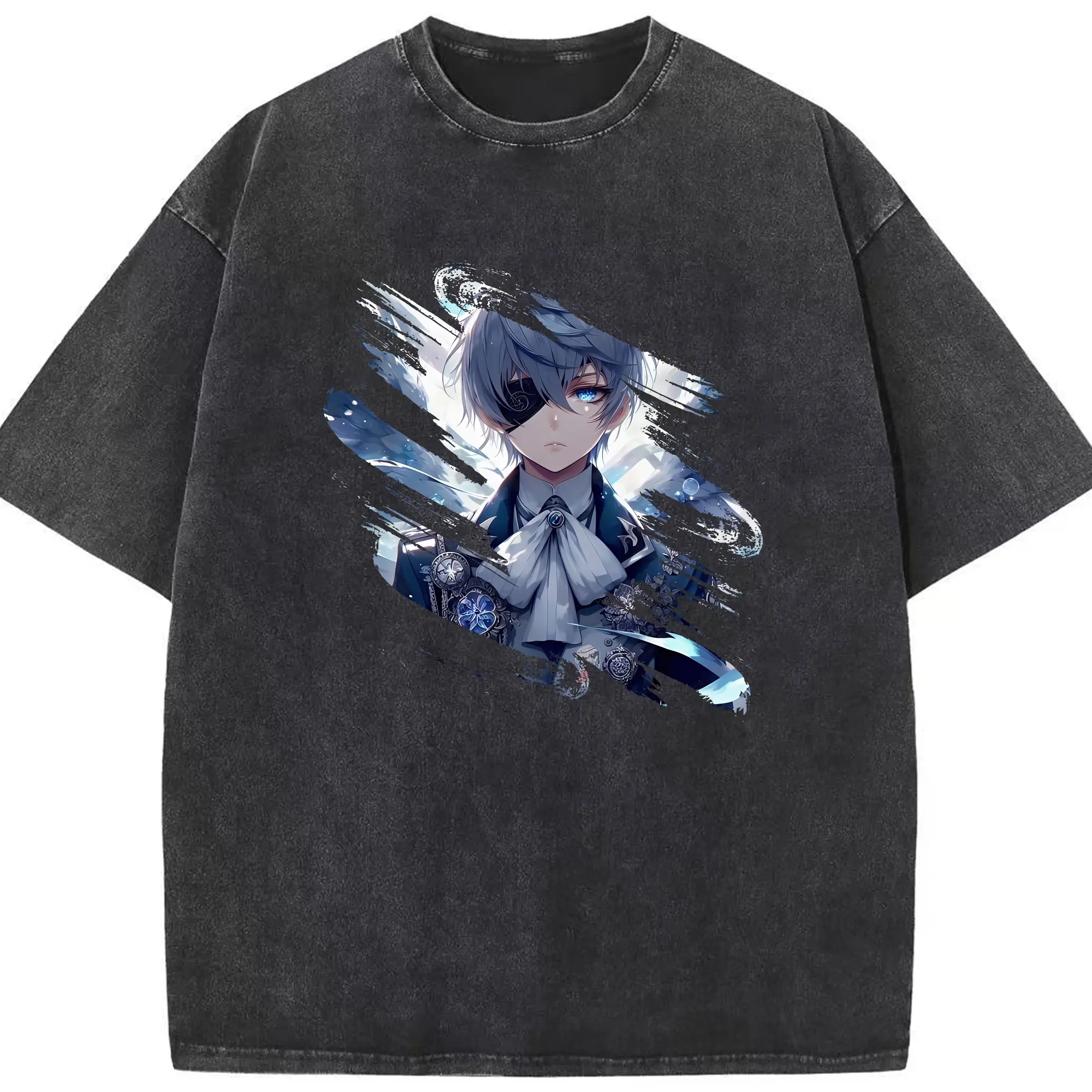 黒執事 グッズ,シエル・ファントムハイヴ - 綿100％ ヴィンテージ風 半袖Tシャツ ・ フロントプリント ・ 柔らか肌触り ・ 通気性 快適 ・ スポーツ カジュアル 外出用