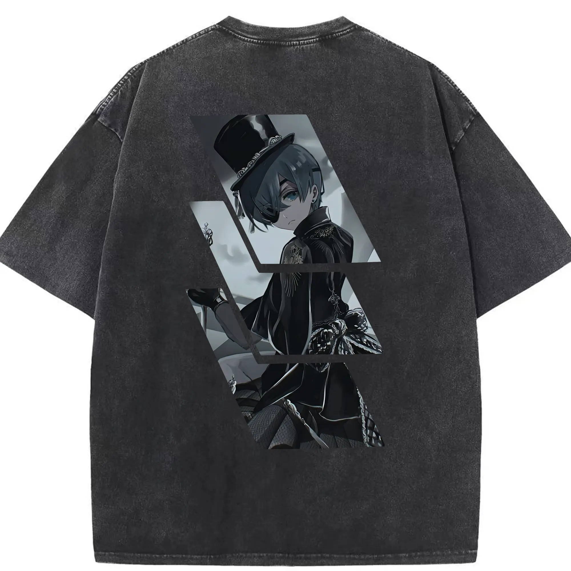 黒執事 グッズ,シエル・ファントムハイヴ - 綿100％ ヴィンテージ風 半袖Tシャツ ・ 背面プリント ・ 柔らか肌触り ・ 通気性 快適 ・ スポーツ カジュアル 外出用