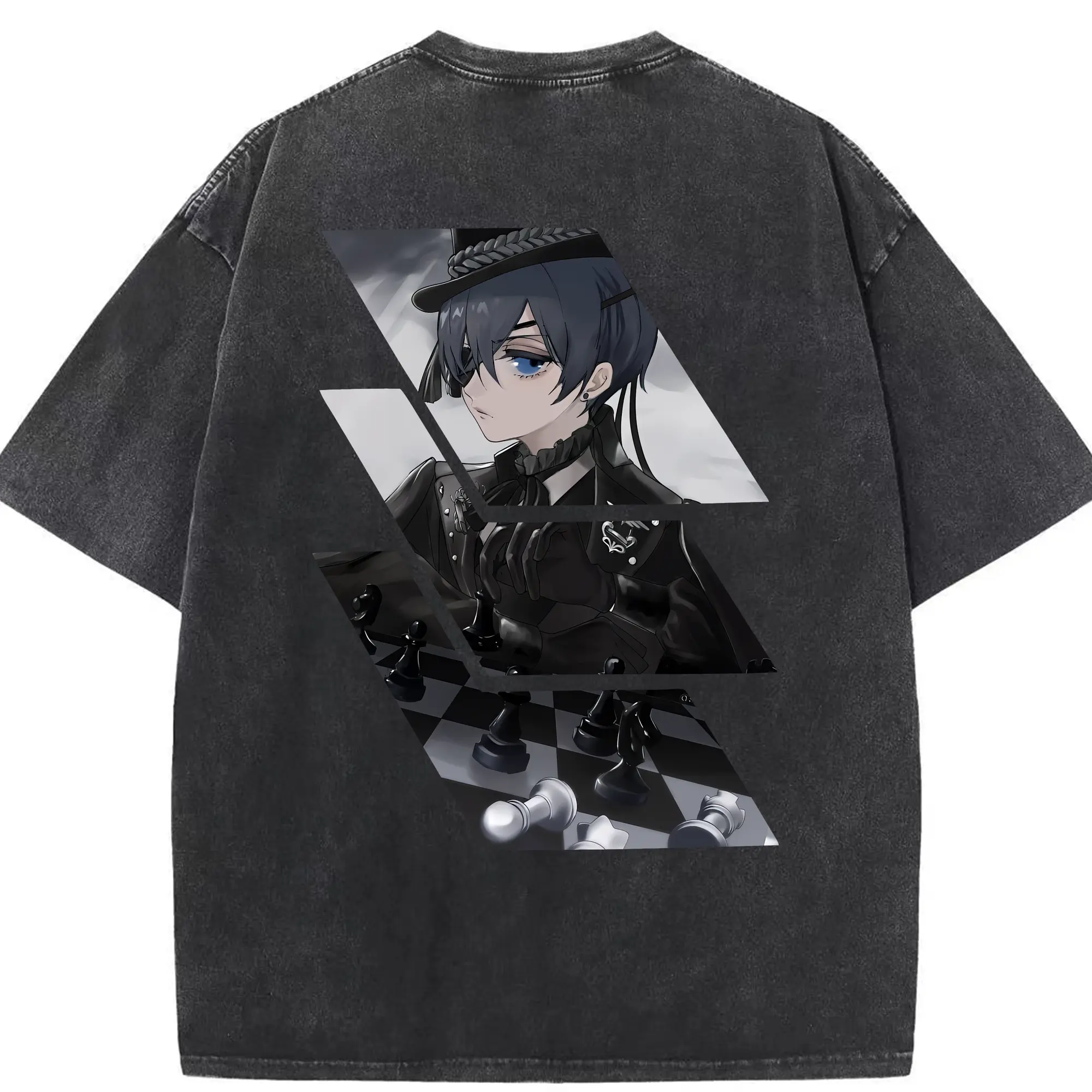 黒執事 グッズ,シエル・ファントムハイヴ - 綿100％ ヴィンテージ風 半袖Tシャツ ・ 背面プリント ・ 柔らか肌触り ・ 通気性 快適 ・ スポーツ カジュアル 外出用