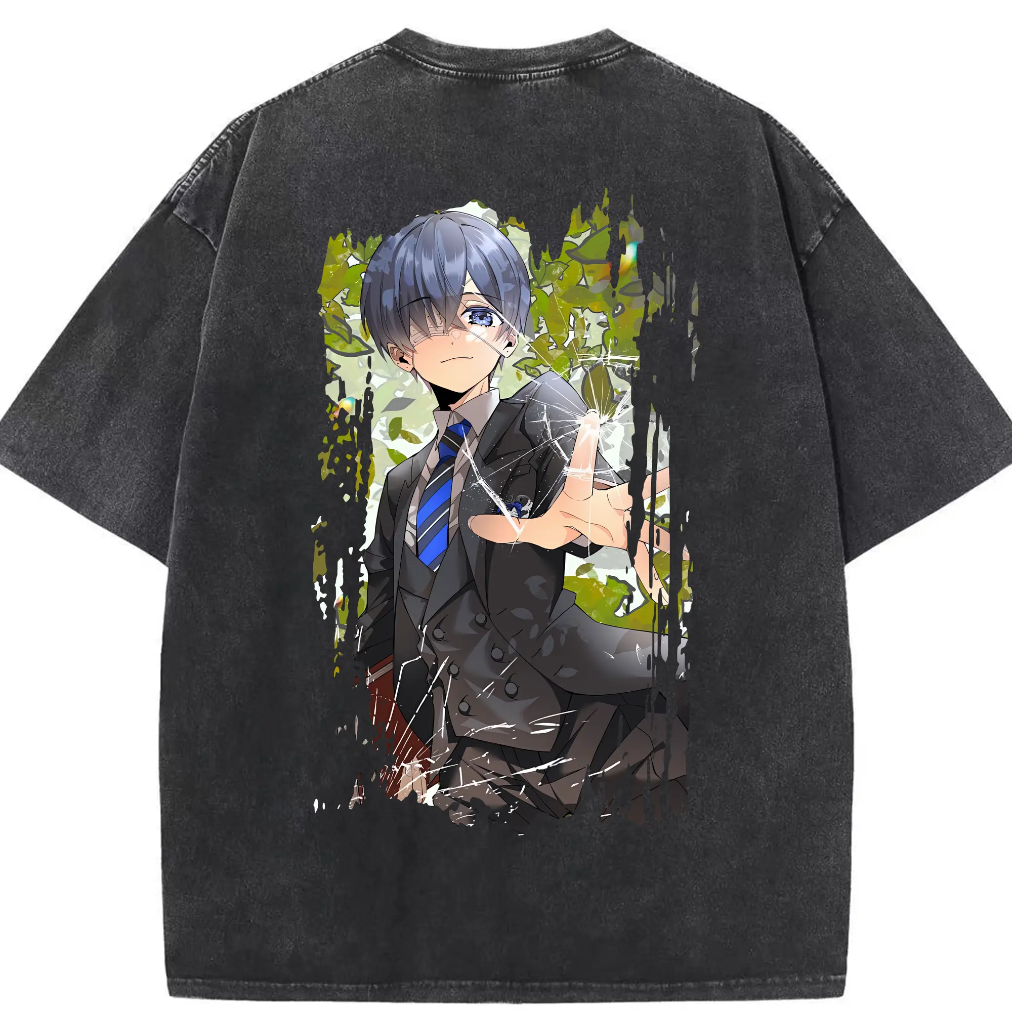 黒執事 グッズ,シエル・ファントムハイヴ - 綿100％ ヴィンテージ風 半袖Tシャツ ・ 背面プリント ・ 柔らか肌触り ・ 通気性 快適 ・ スポーツ カジュアル 外出用