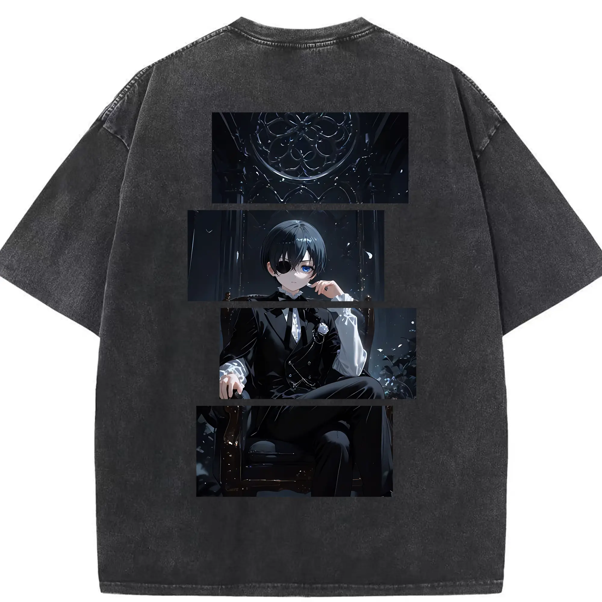 黒執事 グッズ,シエル・ファントムハイヴ - 綿100％ ヴィンテージ風 半袖Tシャツ ・ 背面プリント ・ 柔らか肌触り ・ 通気性 快適 ・ スポーツ カジュアル 外出用