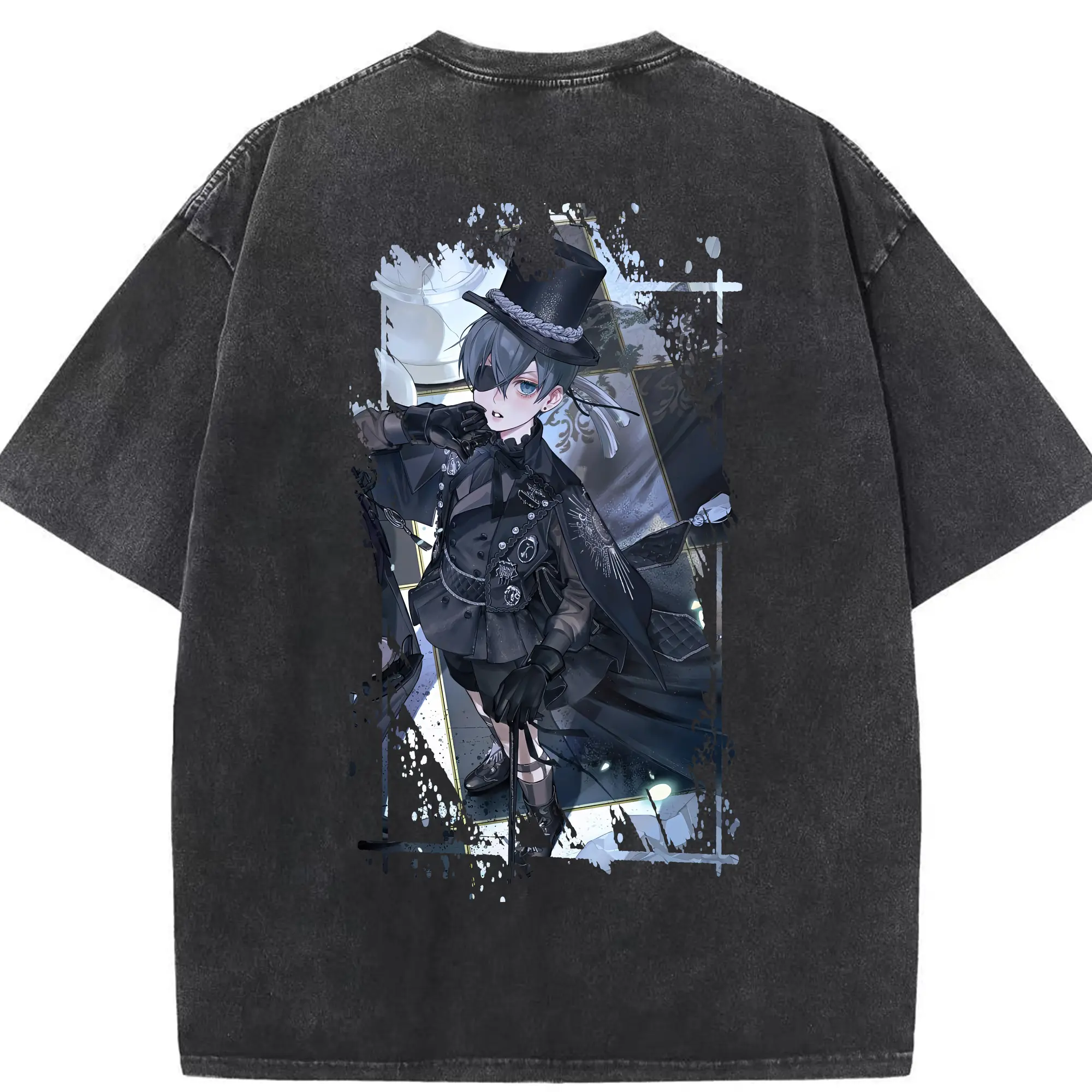 黒執事 グッズ,シエル・ファントムハイヴ - 綿100％ ヴィンテージ風 半袖Tシャツ ・ 背面プリント ・ 柔らか肌触り ・ 通気性 快適 ・ スポーツ カジュアル 外出用