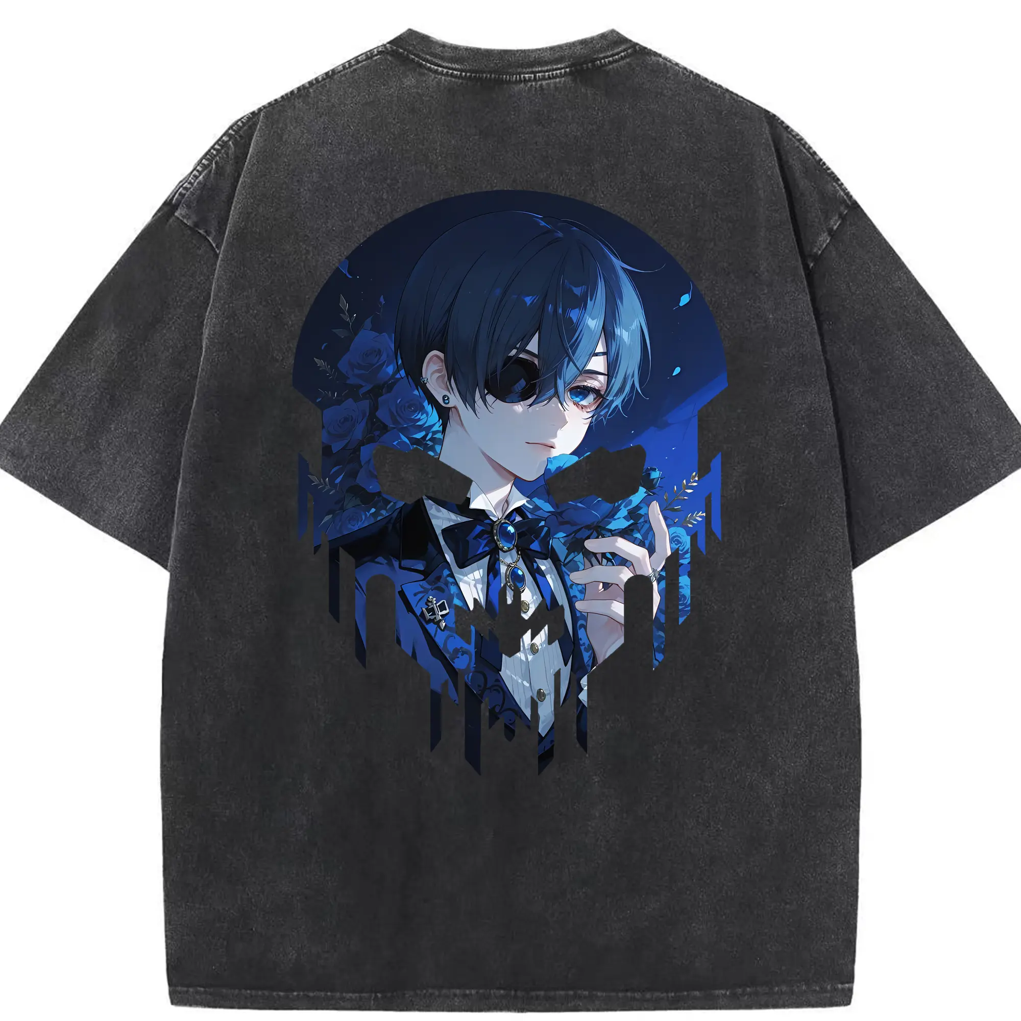 黒執事 グッズ,シエル・ファントムハイヴ - 綿100％ ヴィンテージ風 半袖Tシャツ ・ 背面プリント ・ 柔らか肌触り ・ 通気性 快適 ・ スポーツ カジュアル 外出用