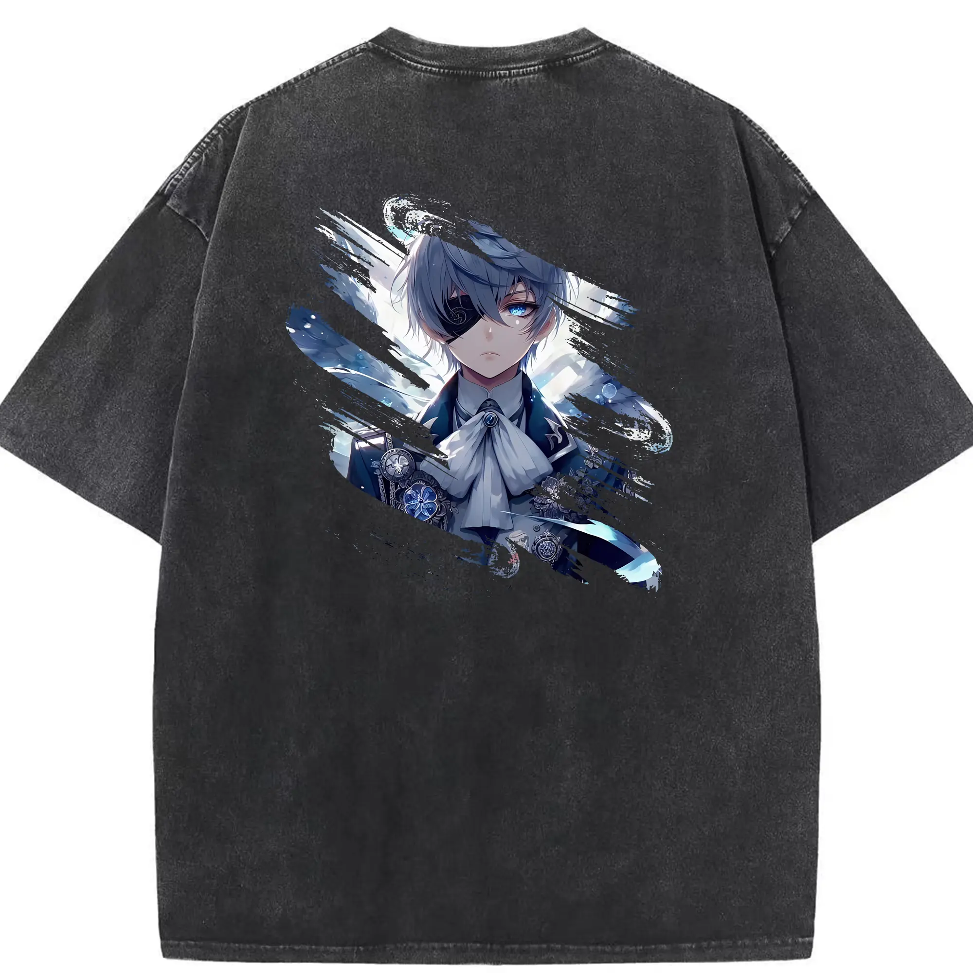 黒執事 グッズ,シエル・ファントムハイヴ - 綿100％ ヴィンテージ風 半袖Tシャツ ・ 背面プリント ・ 柔らか肌触り ・ 通気性 快適 ・ スポーツ カジュアル 外出用