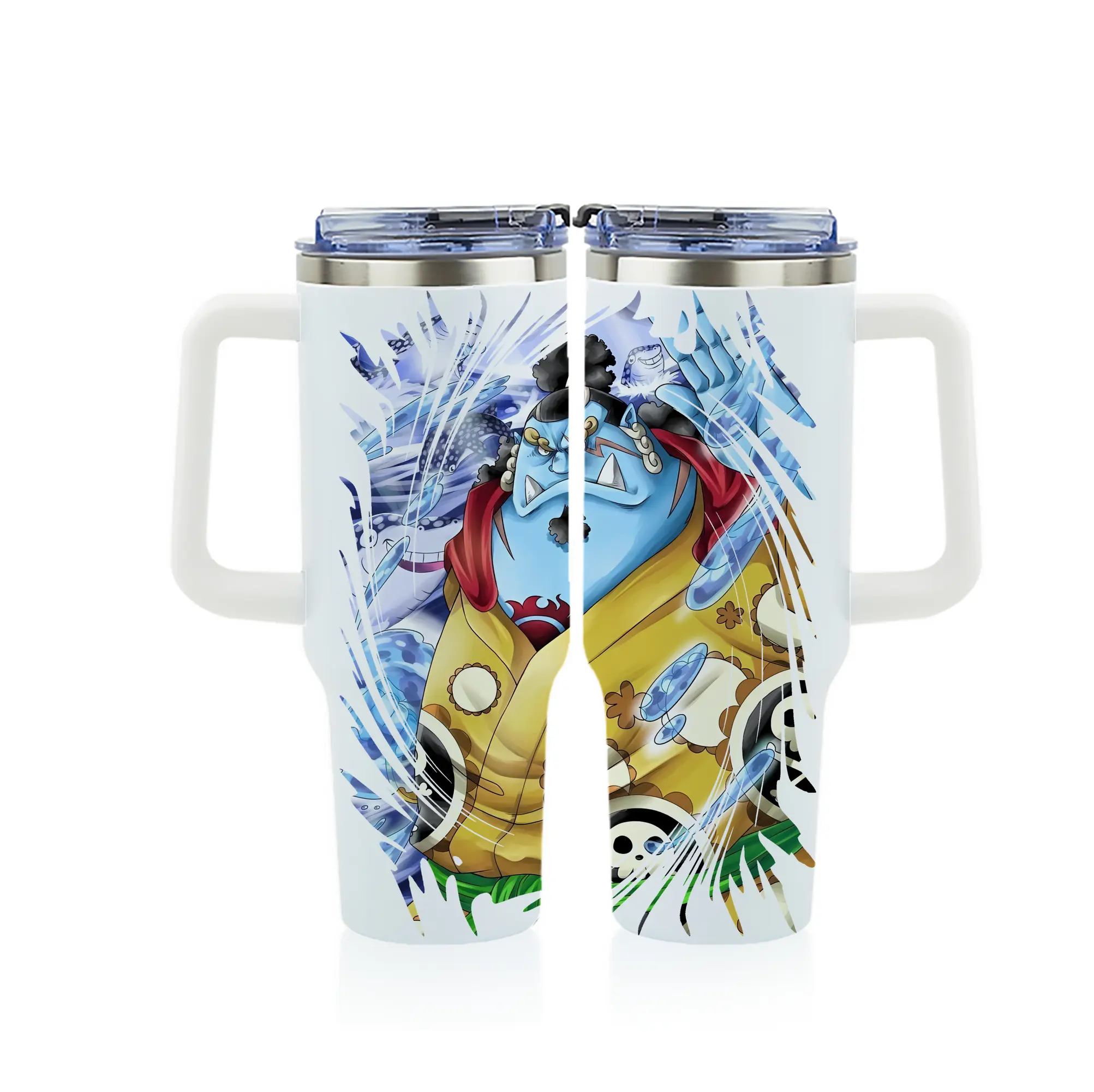 ワンピース グッズ ジンベエ - 1200mL フルプリント車用タンブラー ・ 304ステンレス 内側 ・ 201ステンレス 外側 ・ 保温 保冷 ・ 通勤 ドライブ アウトドア用