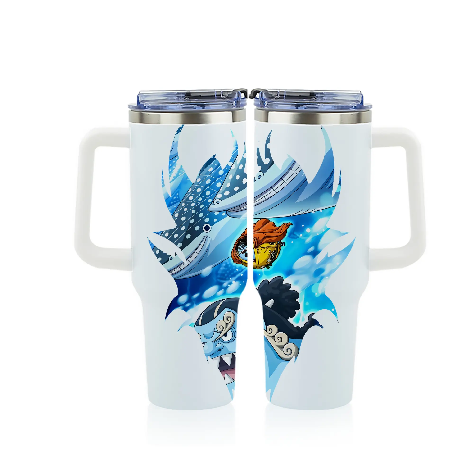 ワンピース グッズ ジンベエ - 1200mL フルプリント車用タンブラー ・ 304ステンレス 内側 ・ 201ステンレス 外側 ・ 保温 保冷 ・ 通勤 ドライブ アウトドア用