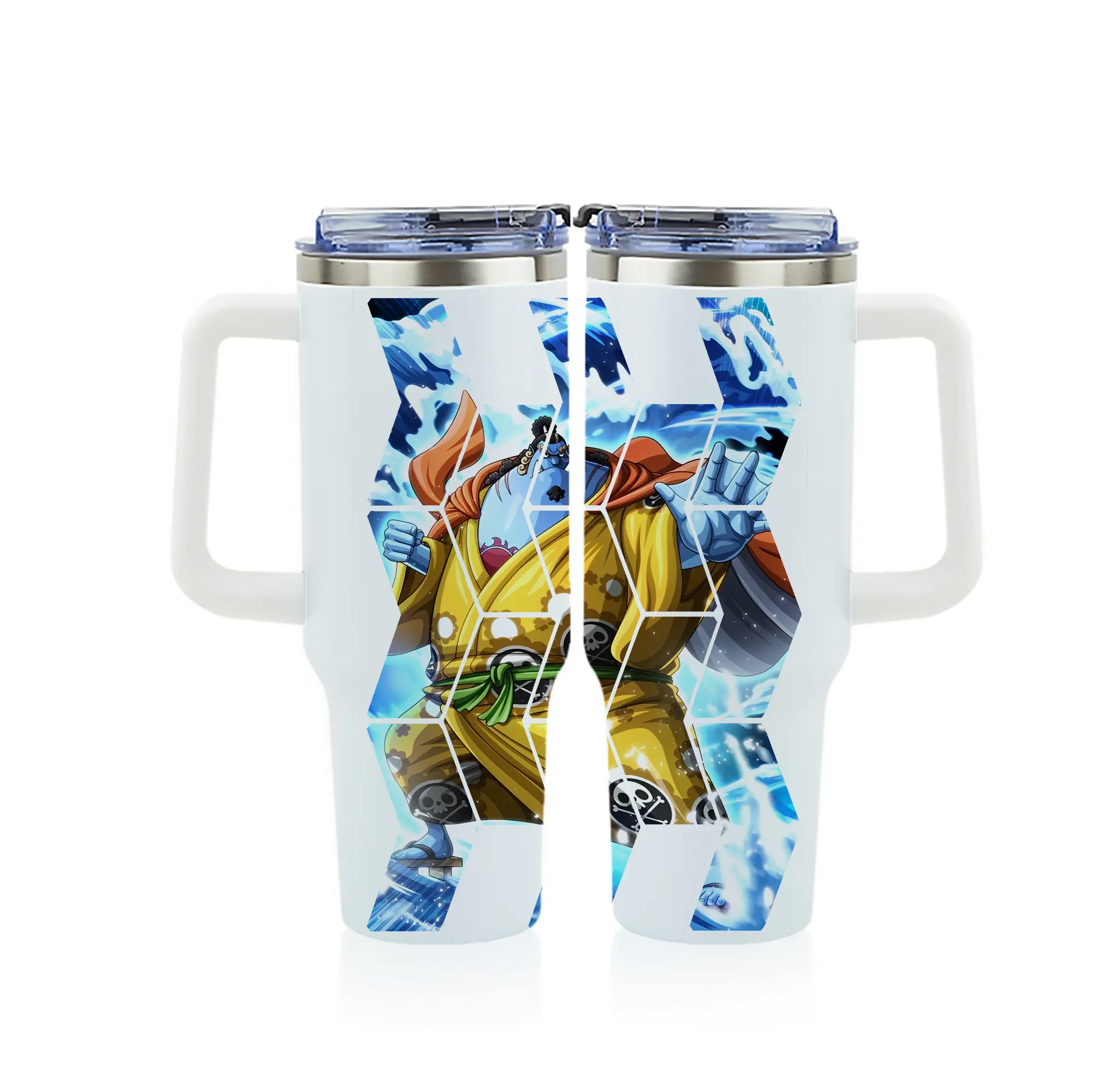 ワンピース グッズ ジンベエ - 1200mL フルプリント車用タンブラー ・ 304ステンレス 内側 ・ 201ステンレス 外側 ・ 保温 保冷 ・ 通勤 ドライブ アウトドア用