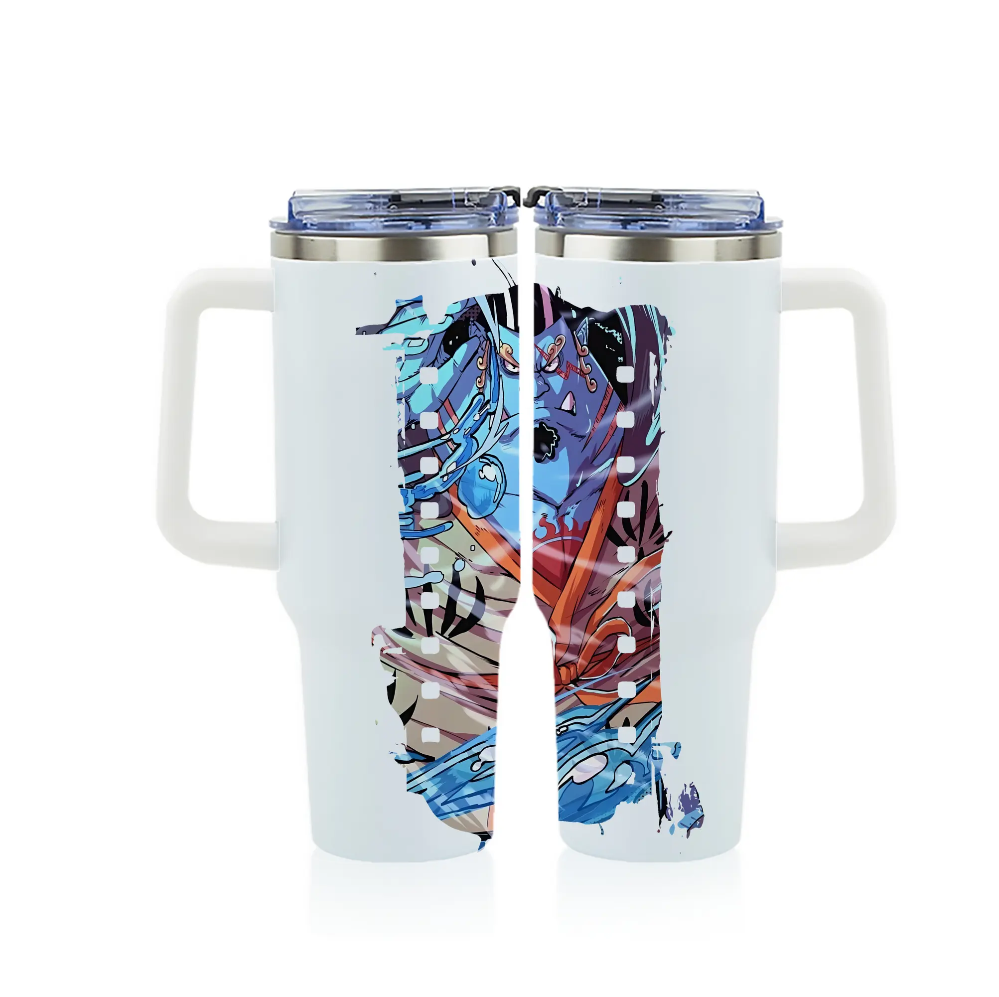 ワンピース グッズ ジンベエ - 1200mL フルプリント車用タンブラー ・ 304ステンレス 内側 ・ 201ステンレス 外側 ・ 保温 保冷 ・ 通勤 ドライブ アウトドア用