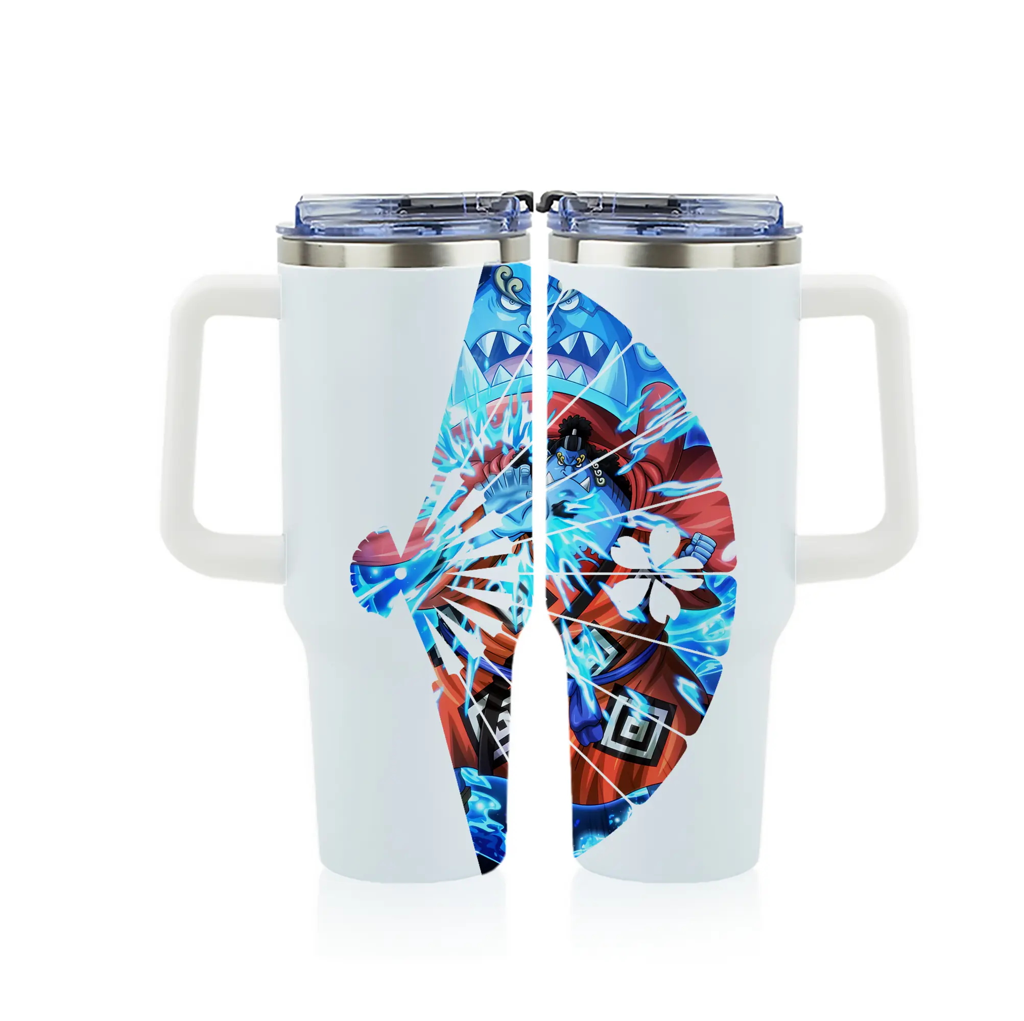 ワンピース グッズ ジンベエ - 1200mL フルプリント車用タンブラー ・ 304ステンレス 内側 ・ 201ステンレス 外側 ・ 保温 保冷 ・ 通勤 ドライブ アウトドア用