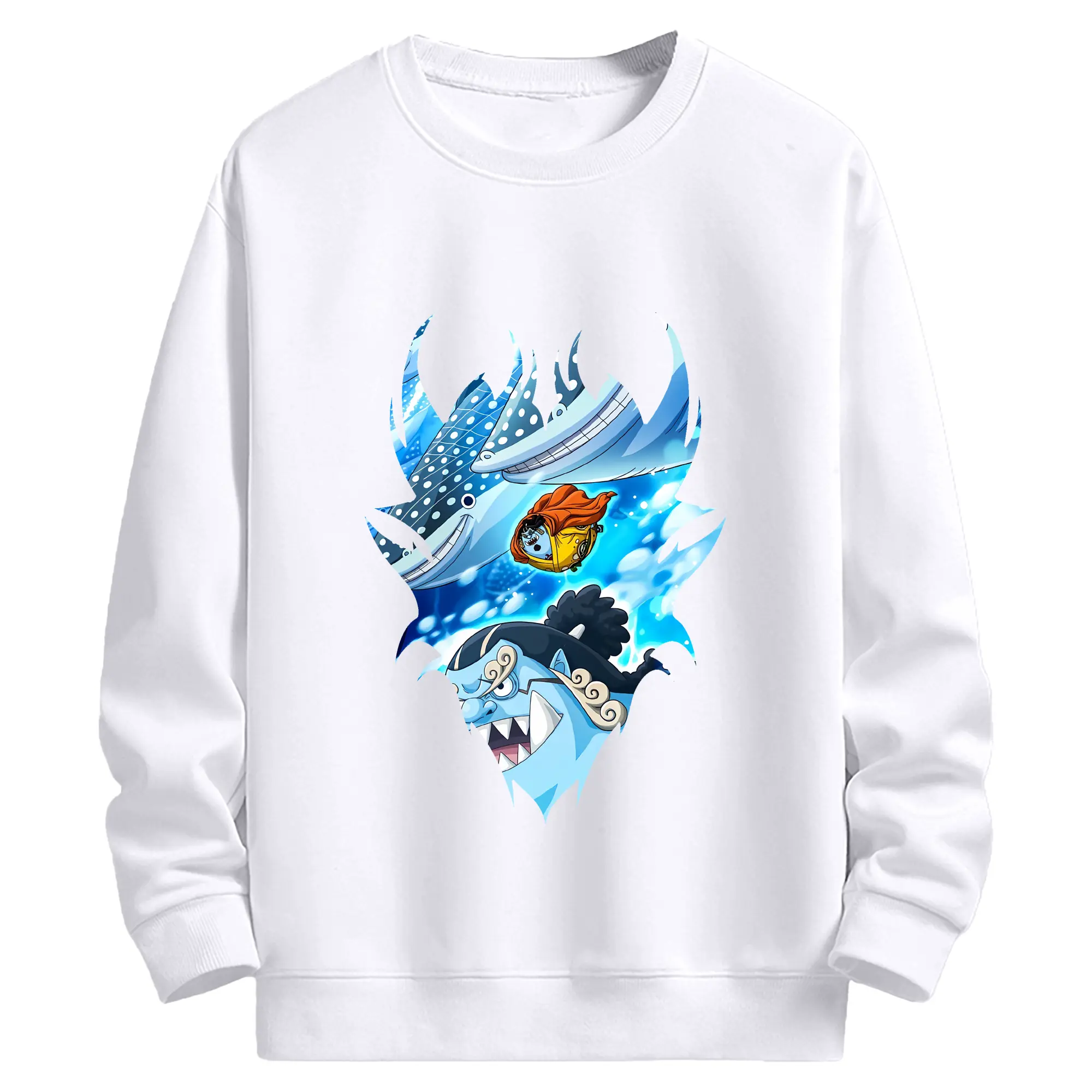 ワンピース グッズ ジンベエ - 高品質 クルーネック スウェット ・ コットン59％ ポリエステル41％ ・ ユニセックス 長袖 トレーナー ・ カジュアル デイリー スポーツ 散歩用