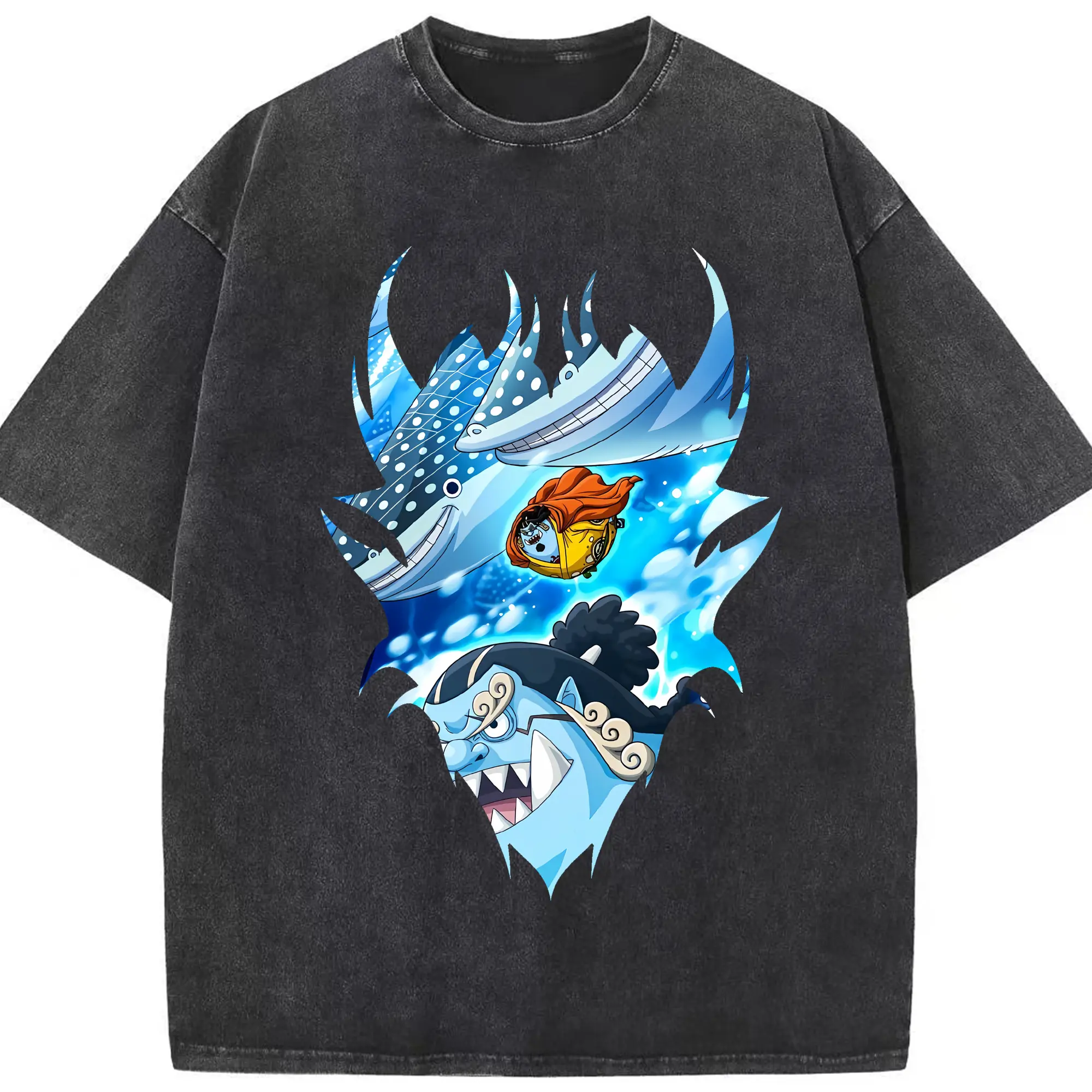 ワンピース グッズ ジンベエ - 綿100％ ヴィンテージ風 半袖Tシャツ ・ フロントプリント ・ 柔らか肌触り ・ 通気性 快適 ・ スポーツ カジュアル 外出用