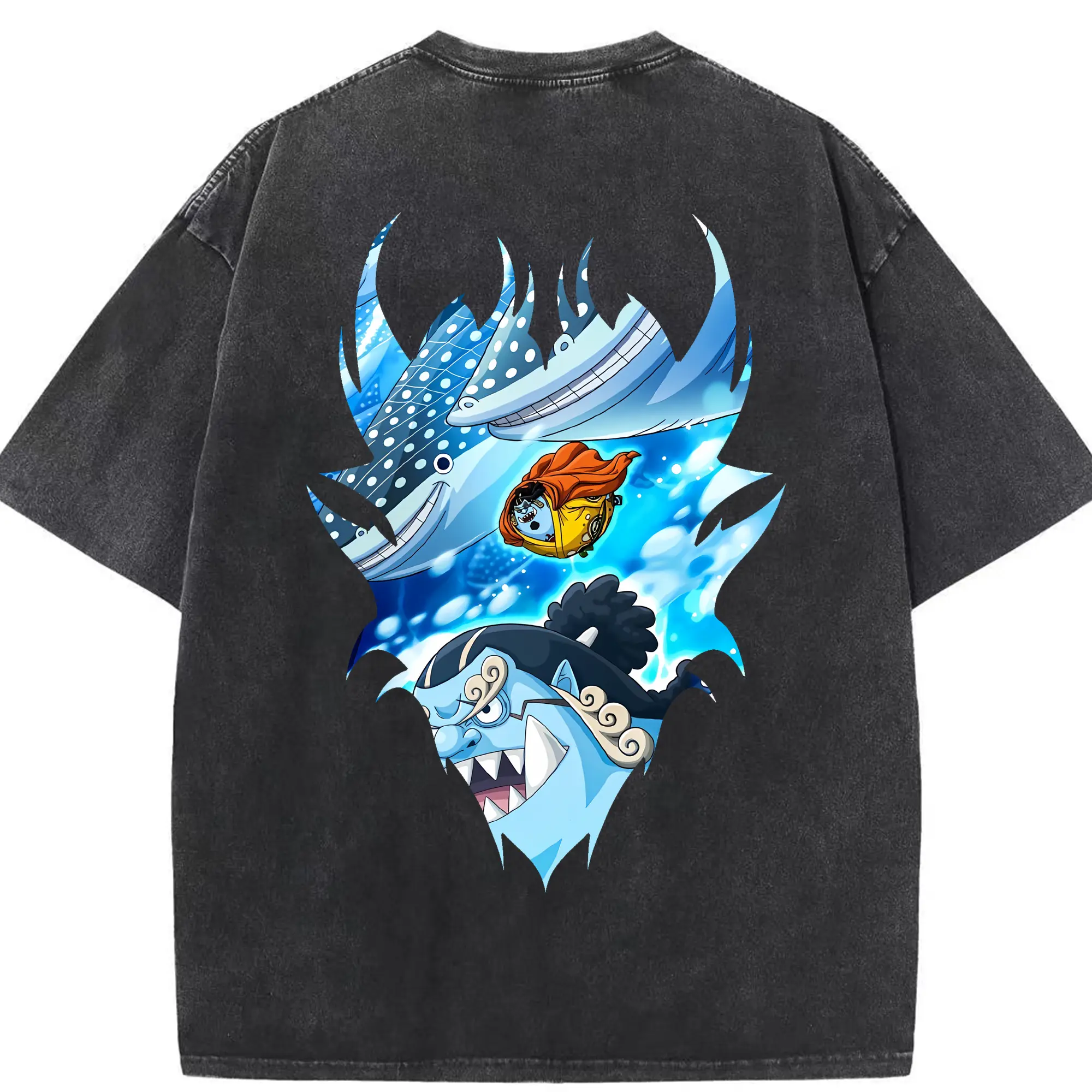 ワンピース グッズ ジンベエ - 綿100％ ヴィンテージ風 半袖Tシャツ ・ 背面プリント ・ 柔らか肌触り ・ 通気性 快適 ・ スポーツ カジュアル 外出用