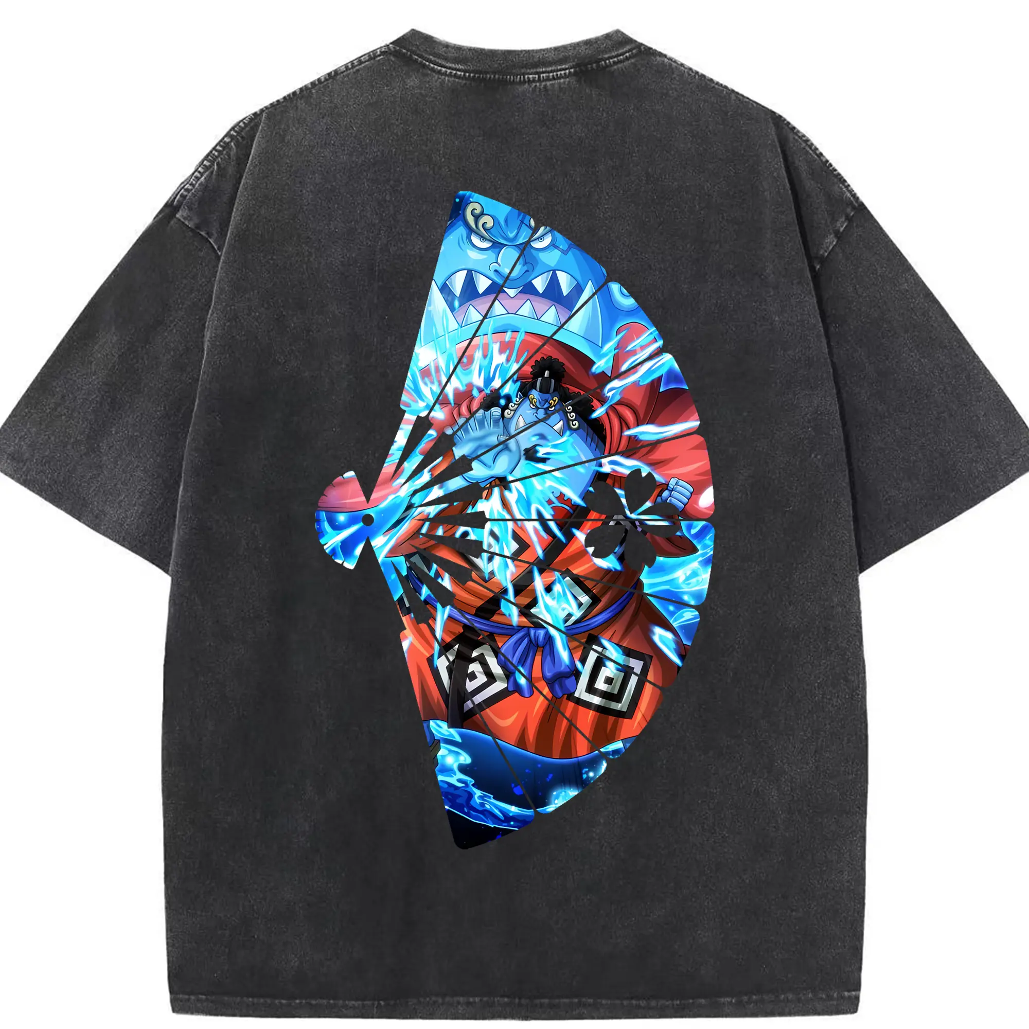 ワンピース グッズ ジンベエ - 綿100％ ヴィンテージ風 半袖Tシャツ ・ 背面プリント ・ 柔らか肌触り ・ 通気性 快適 ・ スポーツ カジュアル 外出用