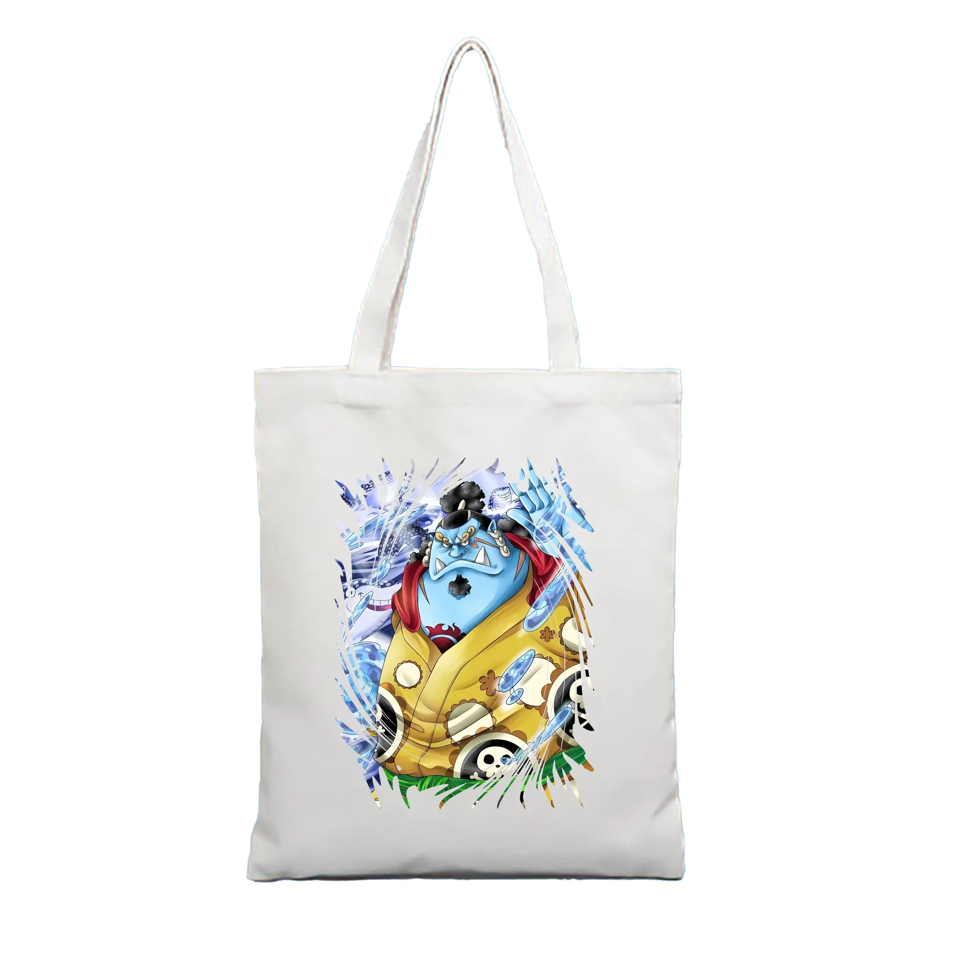 ワンピース グッズ ジンベエ - 縦型キャンバス手提げバッグ（トートバッグ） ・ キャンバス素材 ・ ショッピング用 ・ 軽量 丈夫 お手入れ簡単