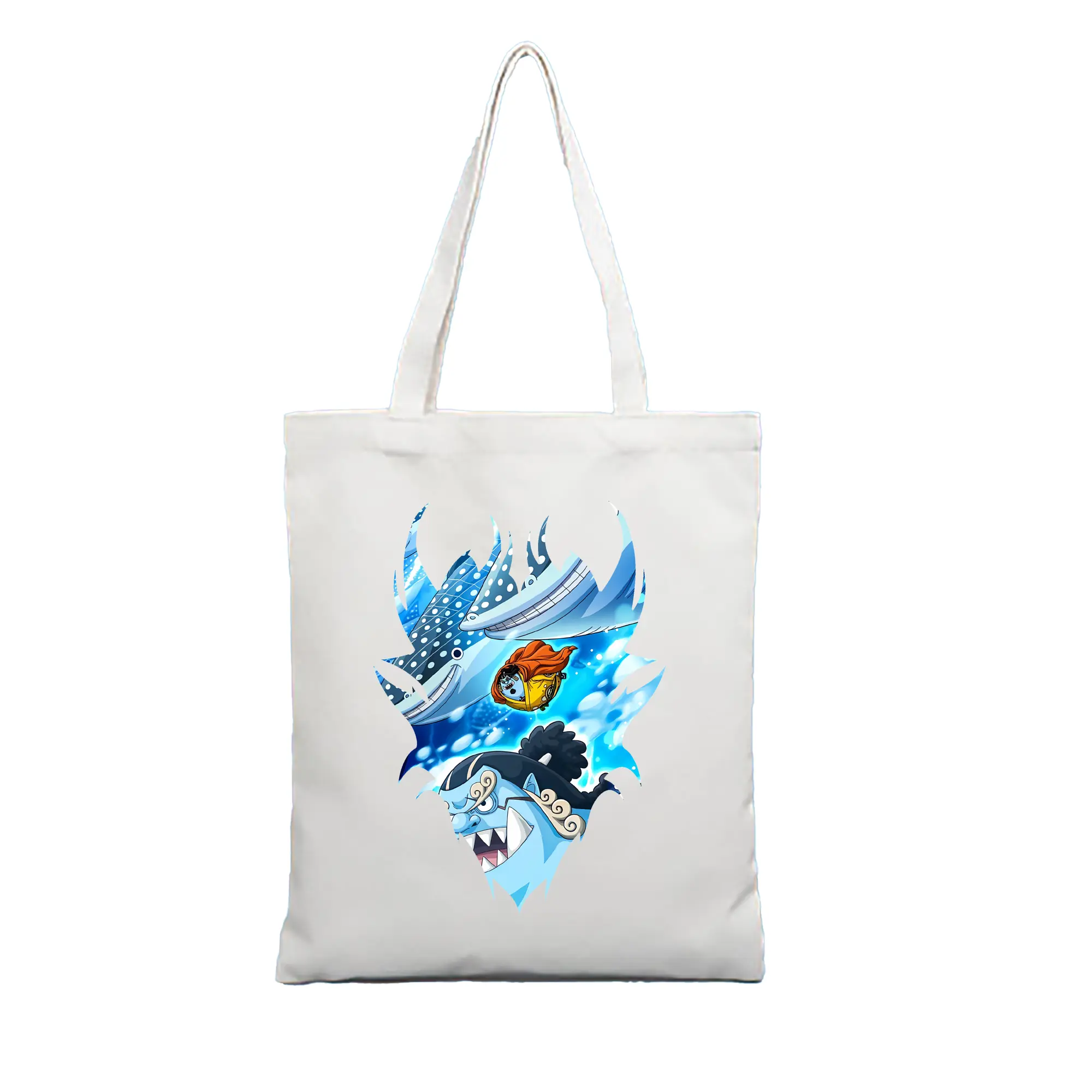 ワンピース グッズ ジンベエ - 縦型キャンバス手提げバッグ（トートバッグ） ・ キャンバス素材 ・ ショッピング用 ・ 軽量 丈夫 お手入れ簡単