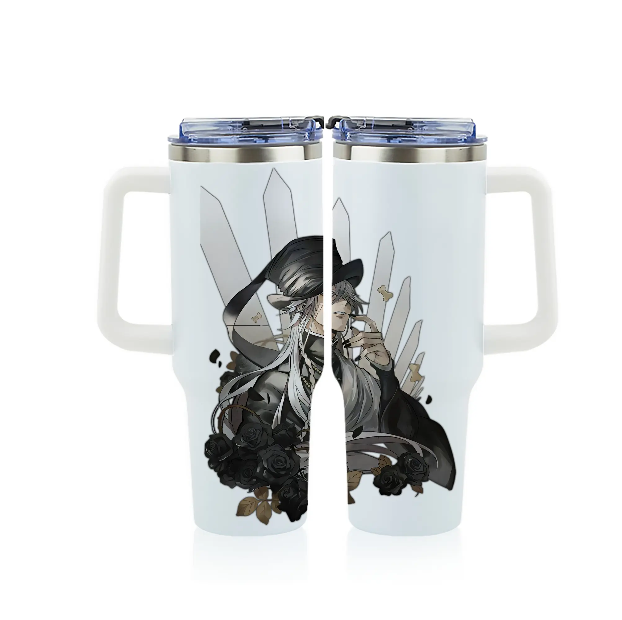 黒執事 グッズ,葬儀屋 - 1200mL フルプリント車用タンブラー ・ 304ステンレス 内側 ・ 201ステンレス 外側 ・ 保温 保冷 ・ 通勤 ドライブ アウトドア用