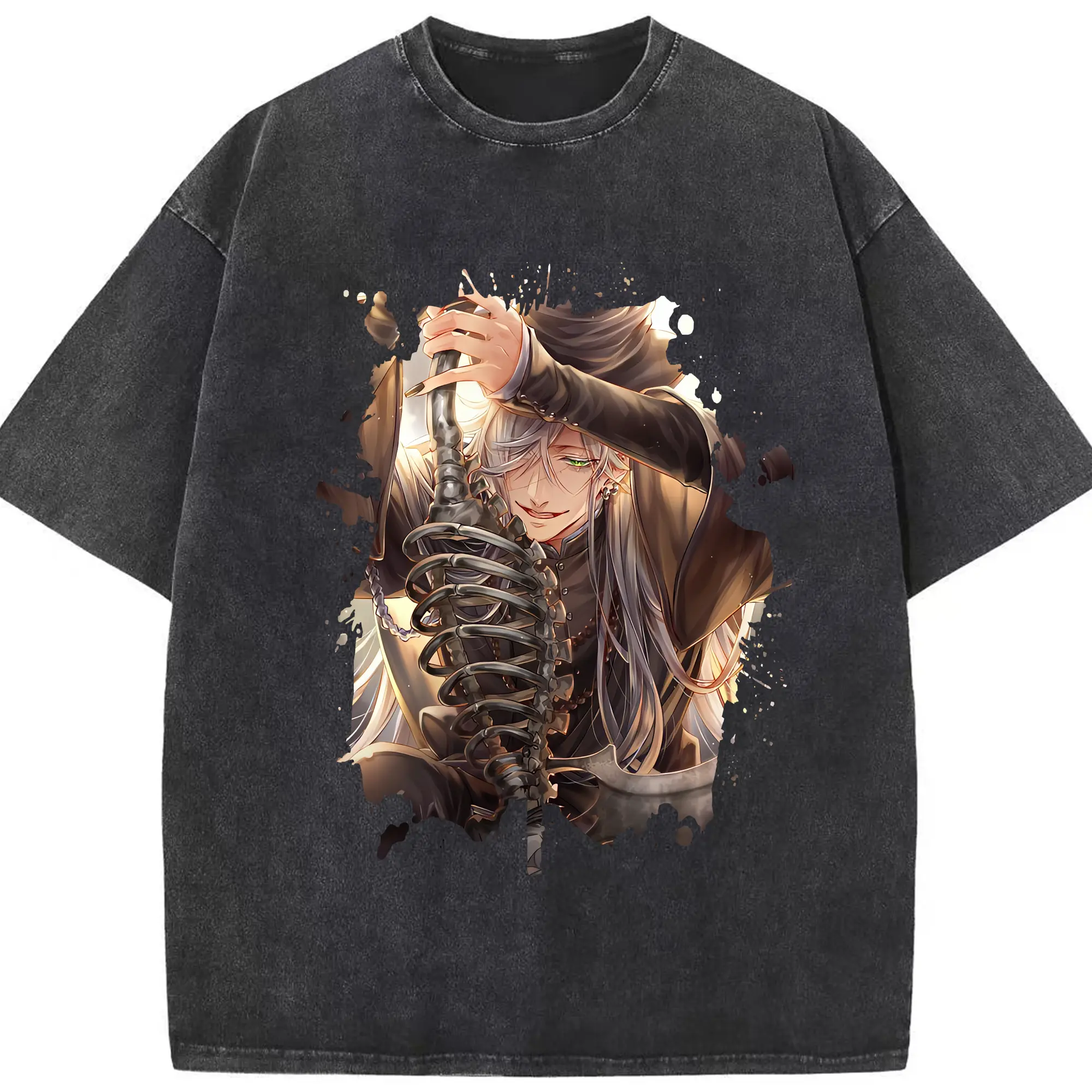 黒執事 グッズ,葬儀屋 - 綿100％ ヴィンテージ風 半袖Tシャツ ・ フロントプリント ・ 柔らか肌触り ・ 通気性 快適 ・ スポーツ カジュアル 外出用