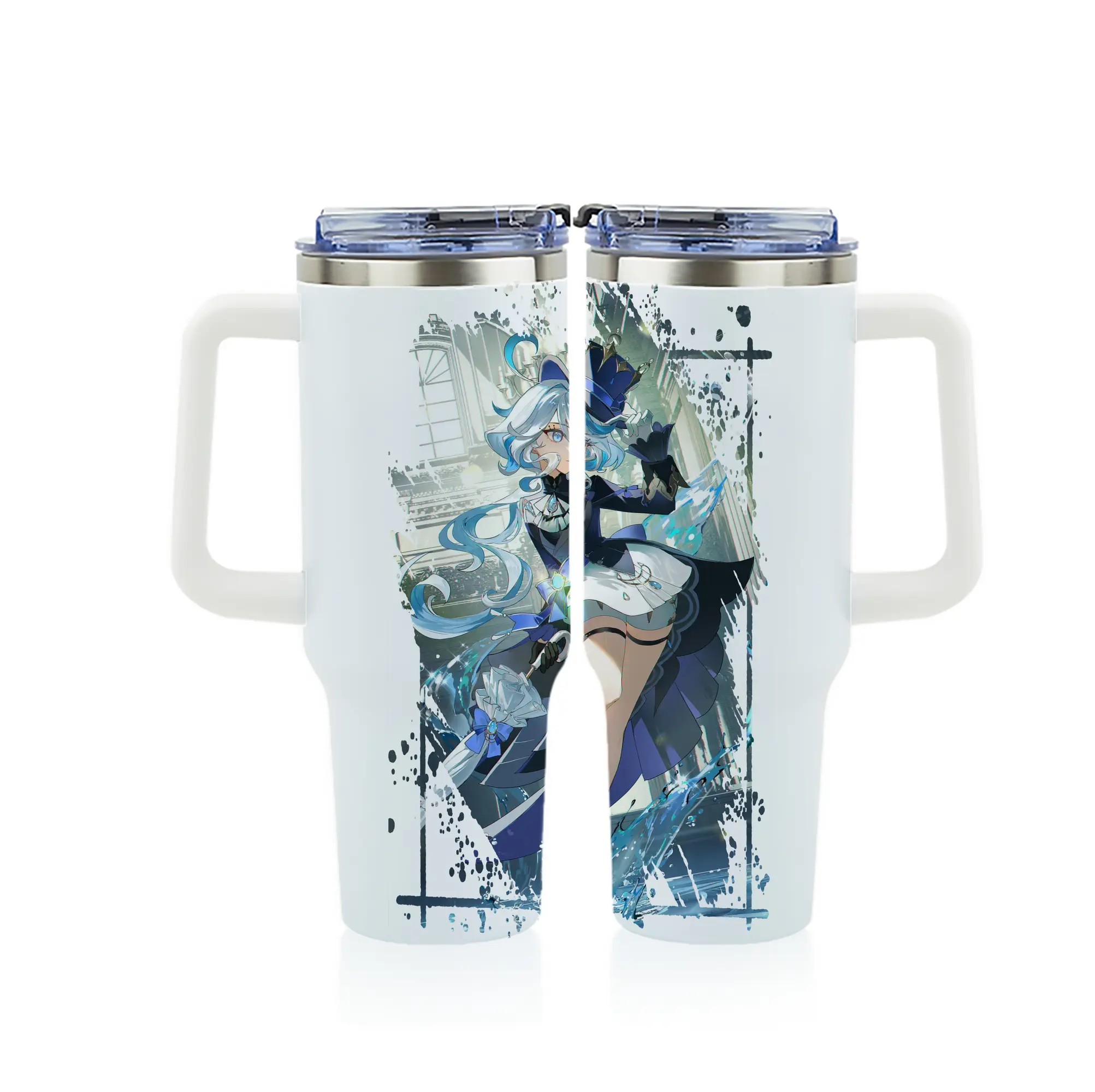 原 神 グッズ フリーナ - 1200mL フルプリント車用タンブラー ・ 304ステンレス 内側 ・ 201ステンレス 外側 ・ 保温 保冷 ・ 通勤 ドライブ アウトドア用