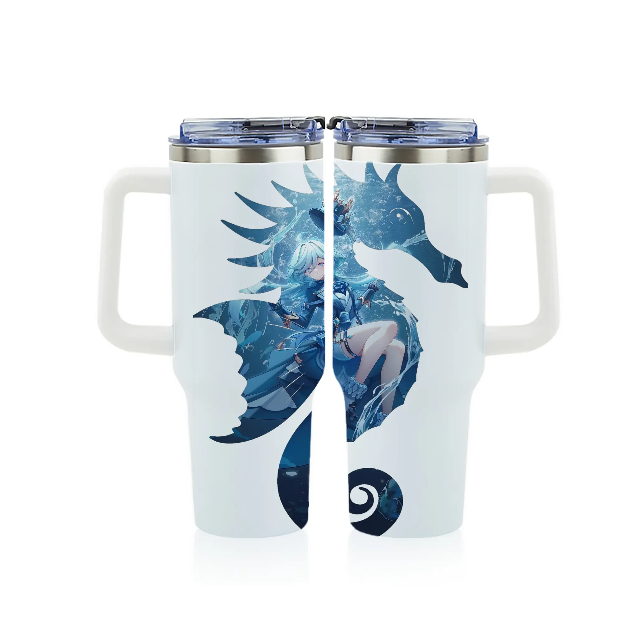 原 神 グッズ フリーナ - 1200mL フルプリント車用タンブラー ・ 304ステンレス 内側 ・ 201ステンレス 外側 ・ 保温 保冷 ・ 通勤 ドライブ アウトドア用