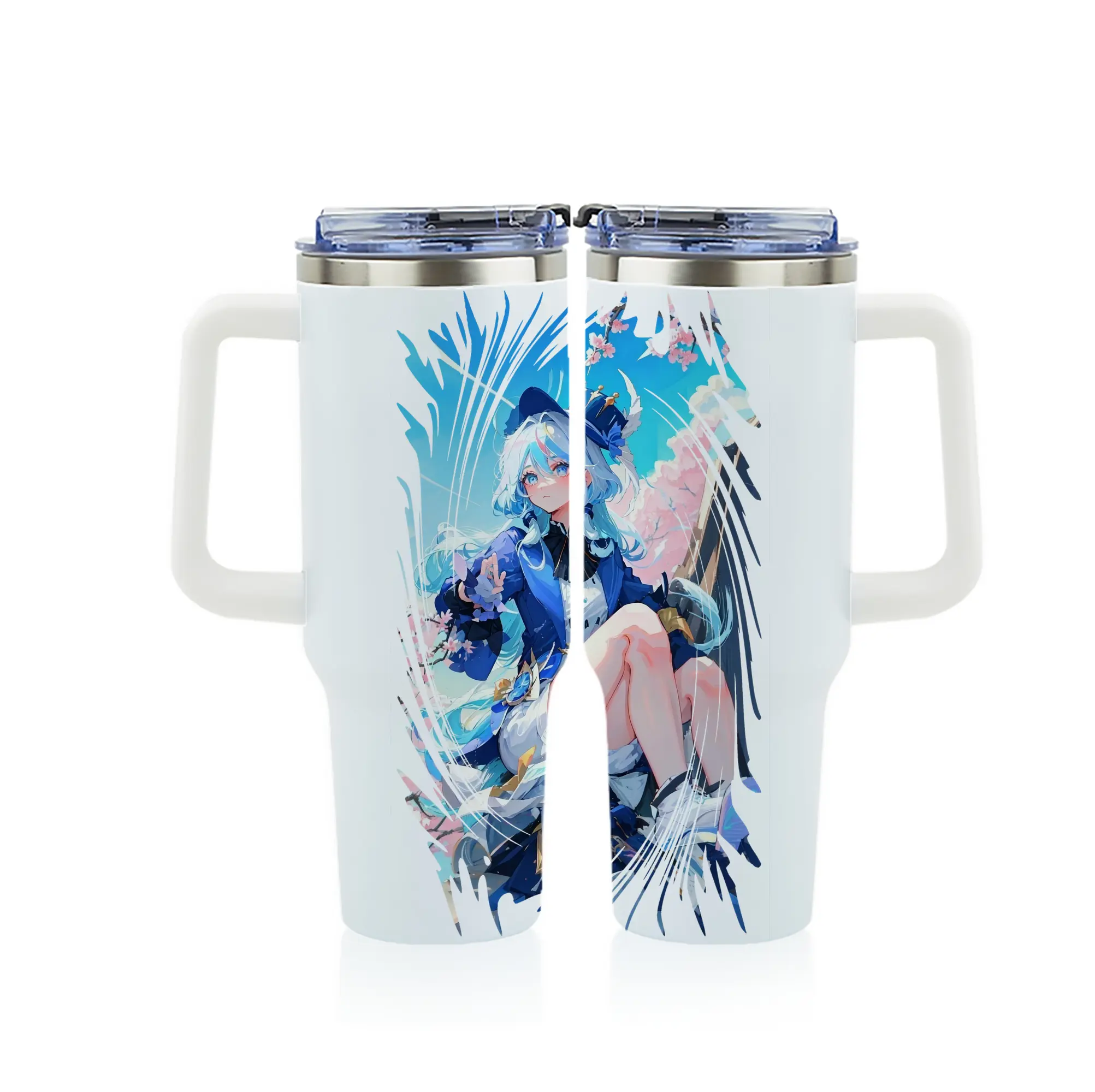 原 神 グッズ フリーナ - 1200mL フルプリント車用タンブラー ・ 304ステンレス 内側 ・ 201ステンレス 外側 ・ 保温 保冷 ・ 通勤 ドライブ アウトドア用