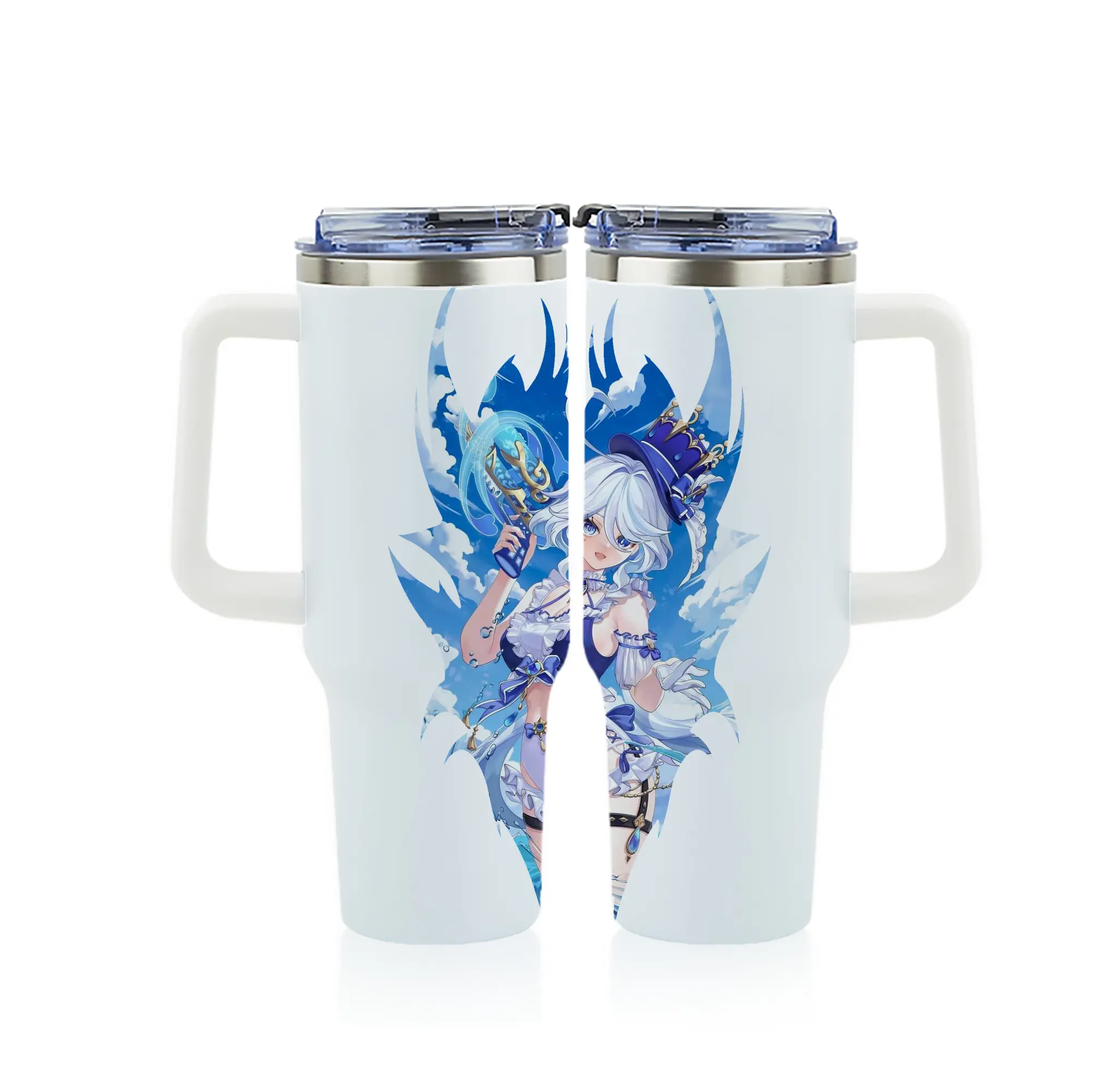 原 神 グッズ フリーナ - 1200mL フルプリント車用タンブラー ・ 304ステンレス 内側 ・ 201ステンレス 外側 ・ 保温 保冷 ・ 通勤 ドライブ アウトドア用