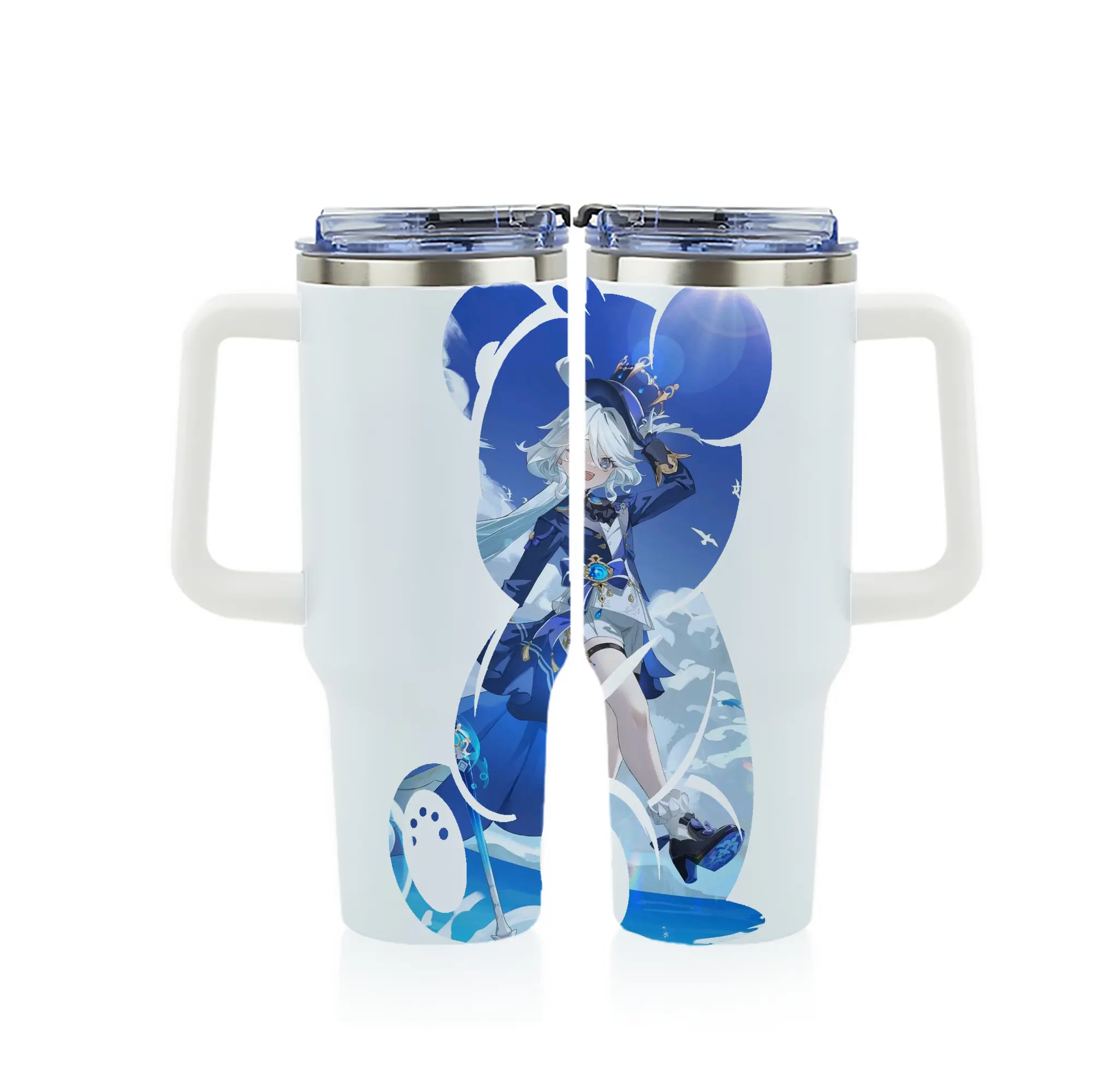 原 神 グッズ フリーナ - 1200mL フルプリント車用タンブラー ・ 304ステンレス 内側 ・ 201ステンレス 外側 ・ 保温 保冷 ・ 通勤 ドライブ アウトドア用