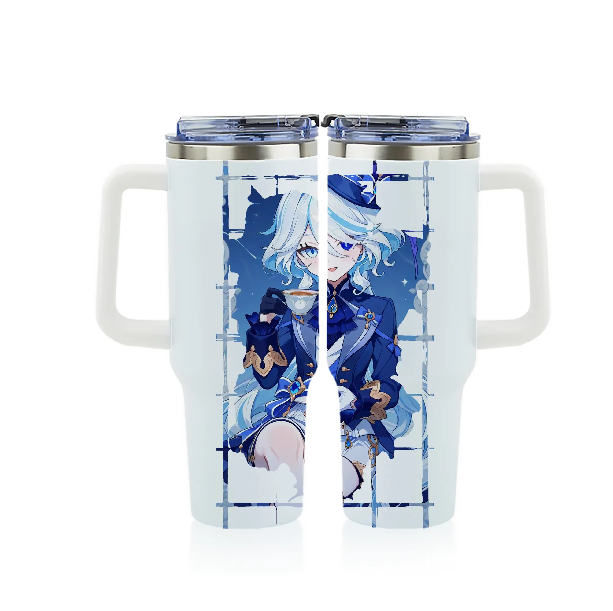 原 神 グッズ フリーナ - 1200mL フルプリント車用タンブラー ・ 304ステンレス 内側 ・ 201ステンレス 外側 ・ 保温 保冷 ・ 通勤 ドライブ アウトドア用