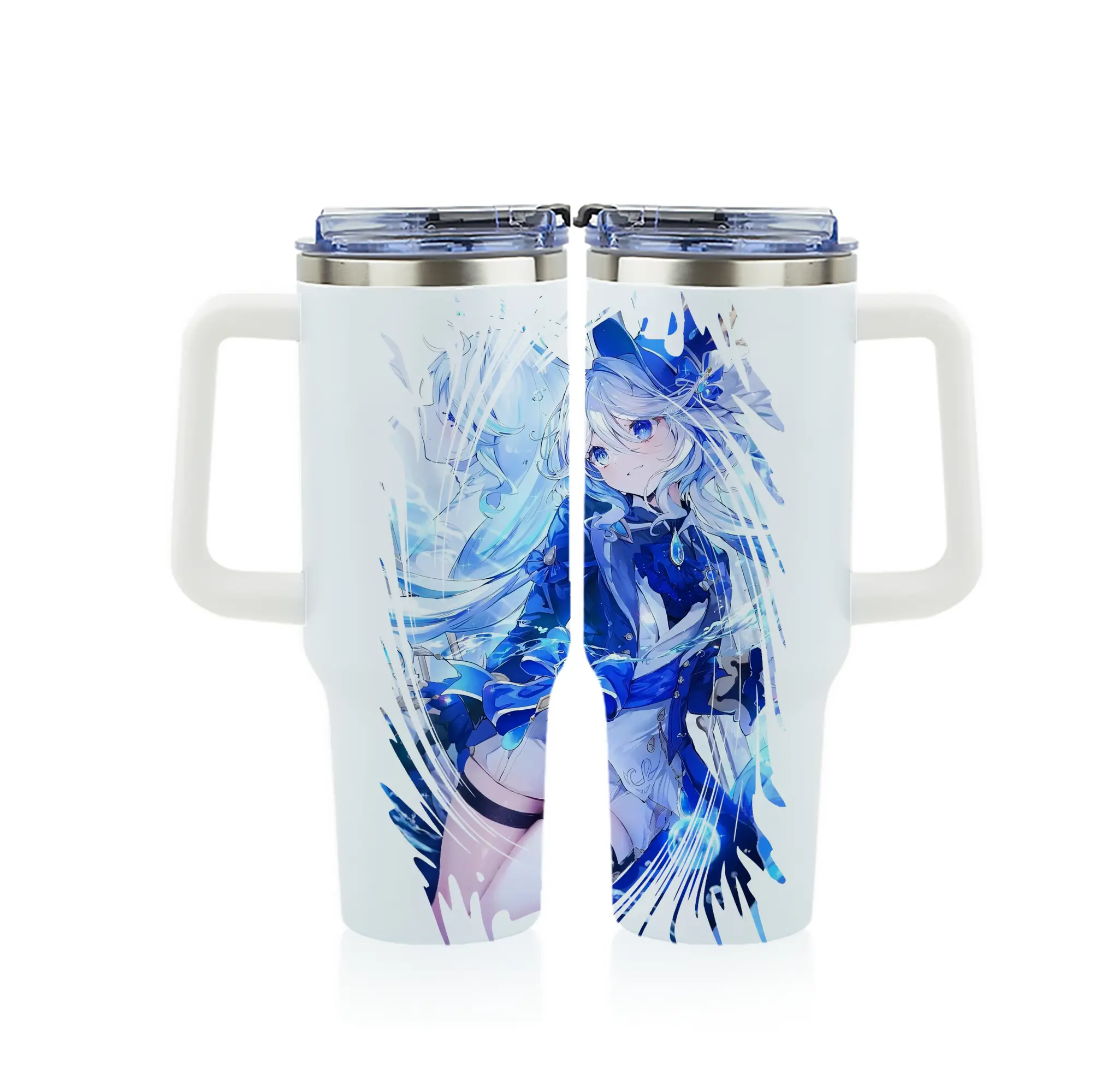 原 神 グッズ フリーナ - 1200mL フルプリント車用タンブラー ・ 304ステンレス 内側 ・ 201ステンレス 外側 ・ 保温 保冷 ・ 通勤 ドライブ アウトドア用