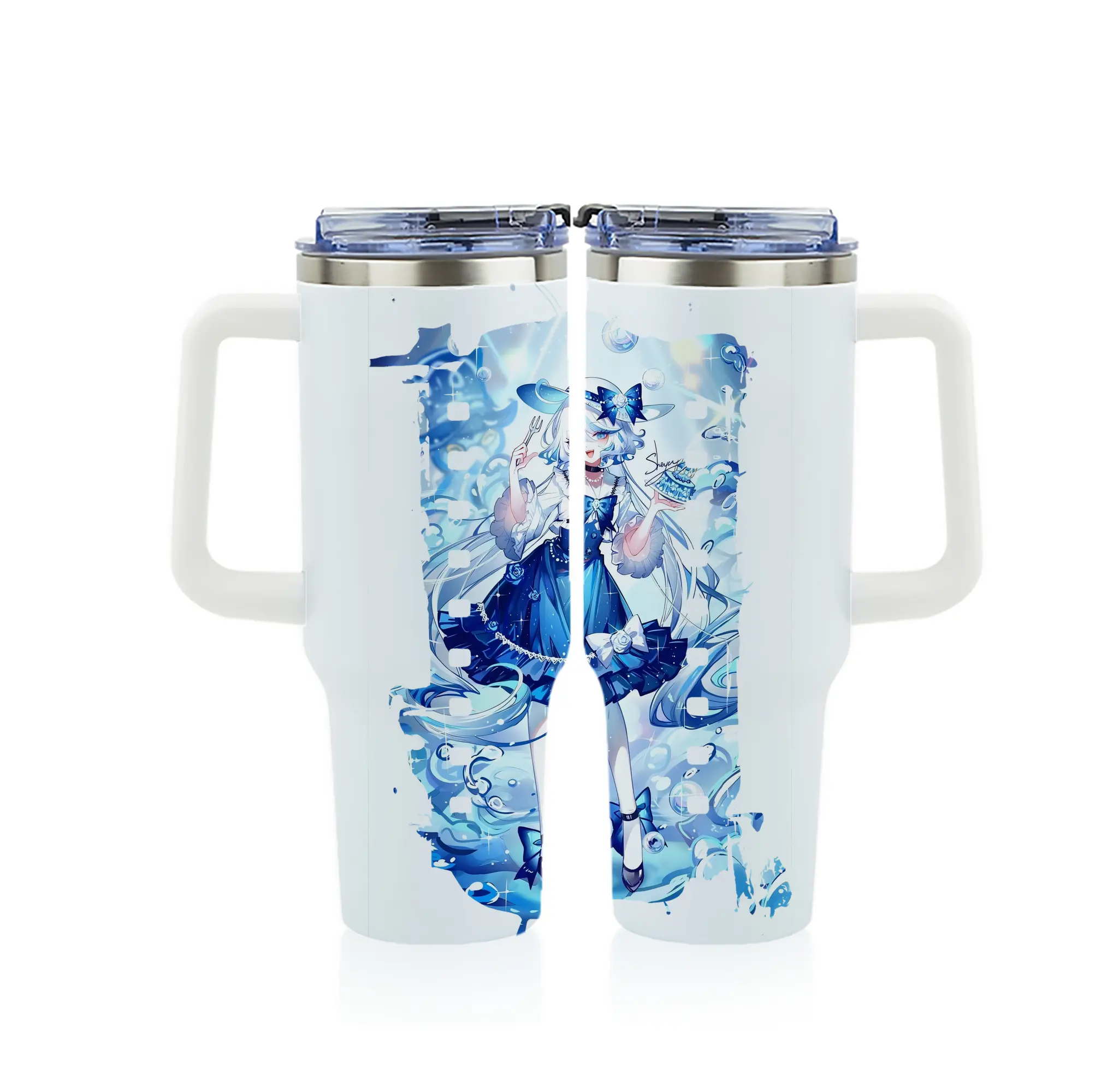 原 神 グッズ フリーナ - 1200mL フルプリント車用タンブラー ・ 304ステンレス 内側 ・ 201ステンレス 外側 ・ 保温 保冷 ・ 通勤 ドライブ アウトドア用