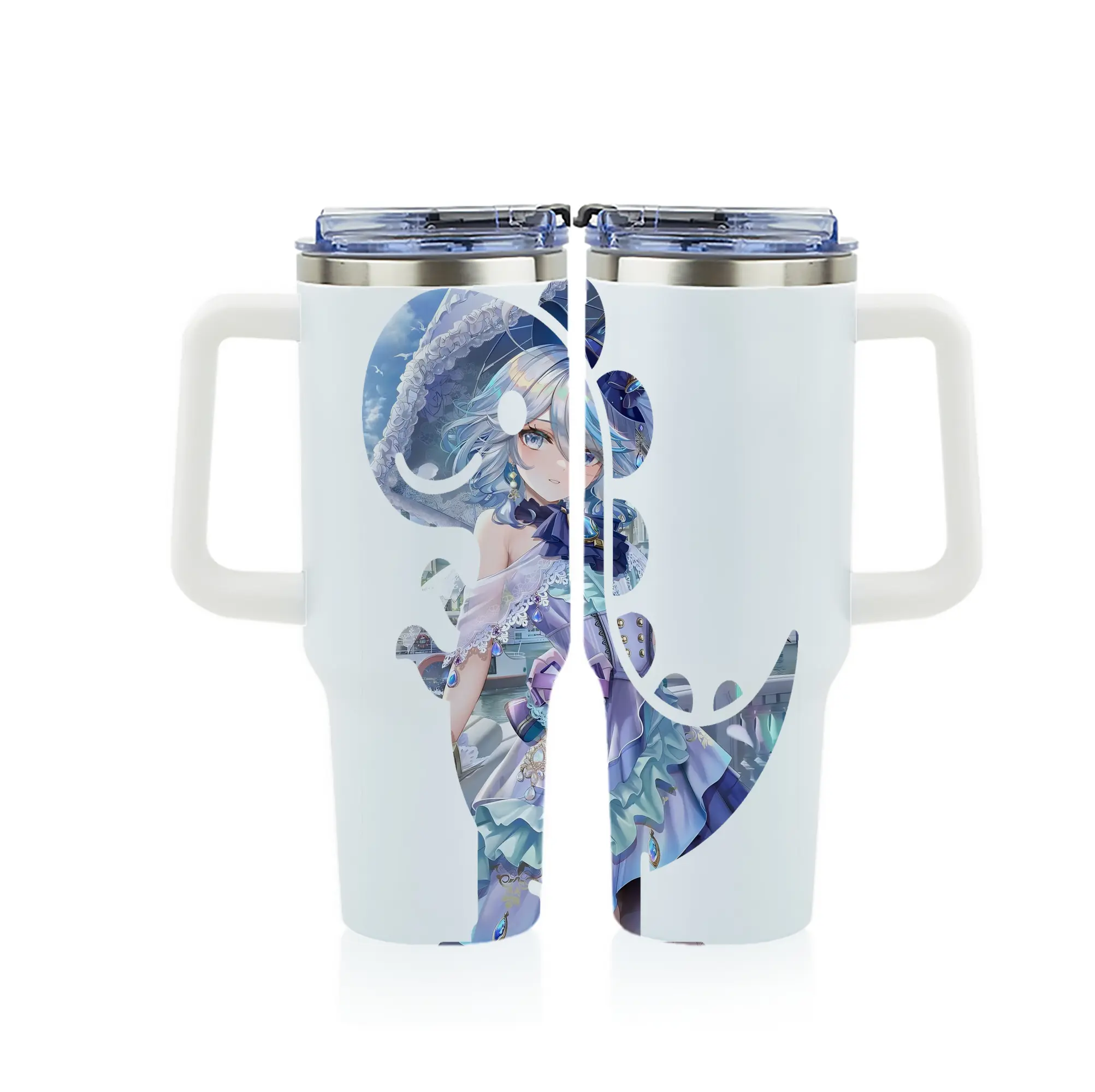 原 神 グッズ フリーナ - 1200mL フルプリント車用タンブラー ・ 304ステンレス 内側 ・ 201ステンレス 外側 ・ 保温 保冷 ・ 通勤 ドライブ アウトドア用