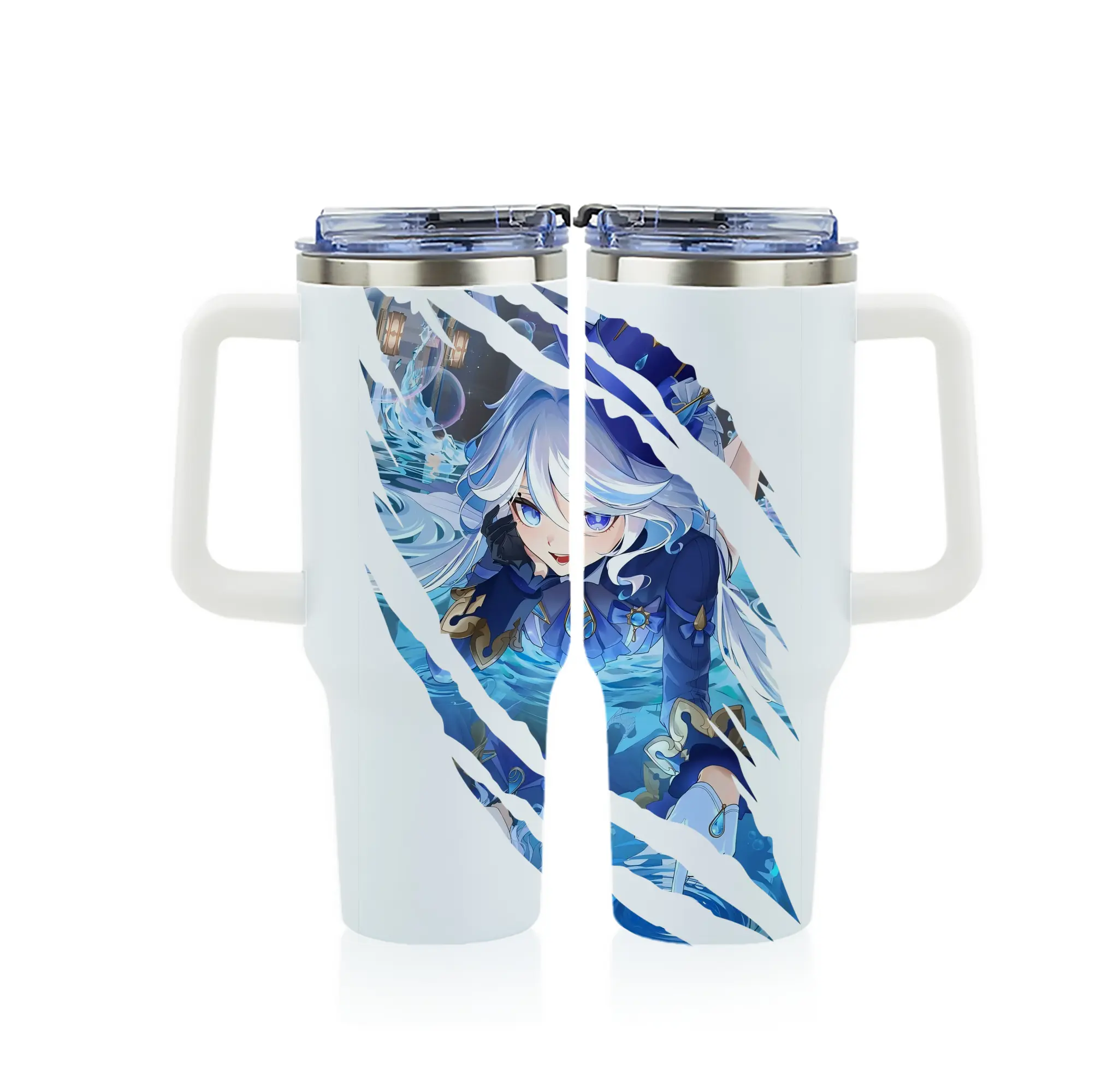 原 神 グッズ フリーナ - 1200mL フルプリント車用タンブラー ・ 304ステンレス 内側 ・ 201ステンレス 外側 ・ 保温 保冷 ・ 通勤 ドライブ アウトドア用