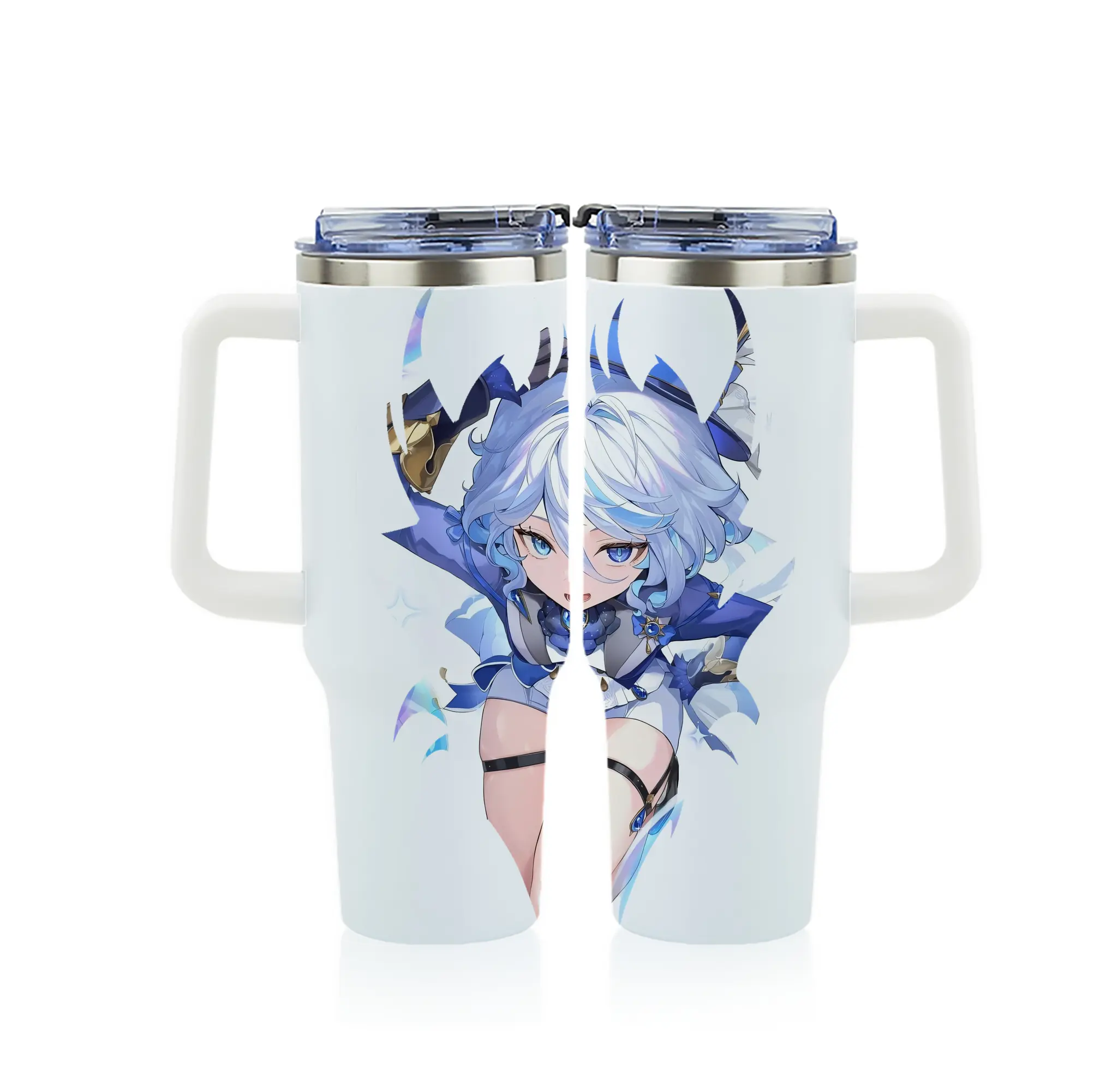 原 神 グッズ フリーナ - 1200mL フルプリント車用タンブラー ・ 304ステンレス 内側 ・ 201ステンレス 外側 ・ 保温 保冷 ・ 通勤 ドライブ アウトドア用