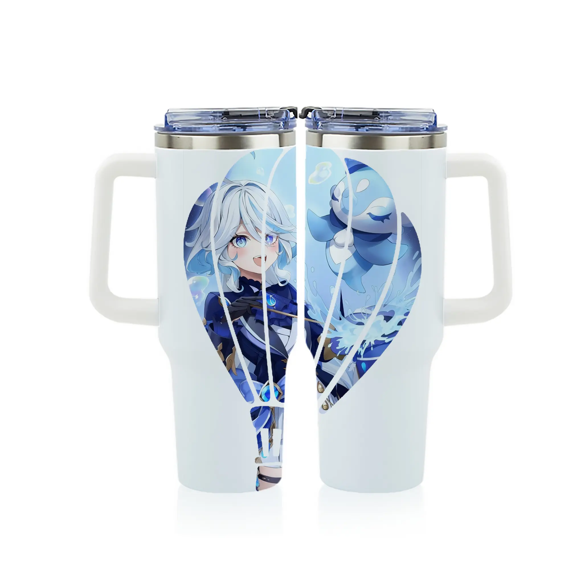 原 神 グッズ フリーナ - 1200mL フルプリント車用タンブラー ・ 304ステンレス 内側 ・ 201ステンレス 外側 ・ 保温 保冷 ・ 通勤 ドライブ アウトドア用