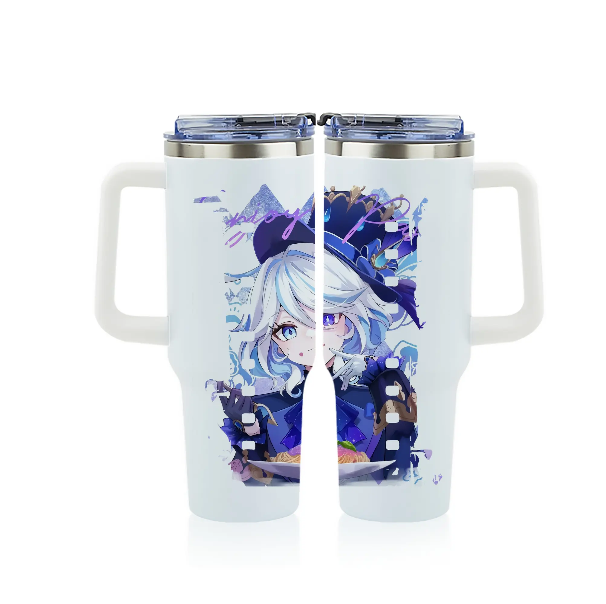 原 神 グッズ フリーナ - 1200mL フルプリント車用タンブラー ・ 304ステンレス 内側 ・ 201ステンレス 外側 ・ 保温 保冷 ・ 通勤 ドライブ アウトドア用