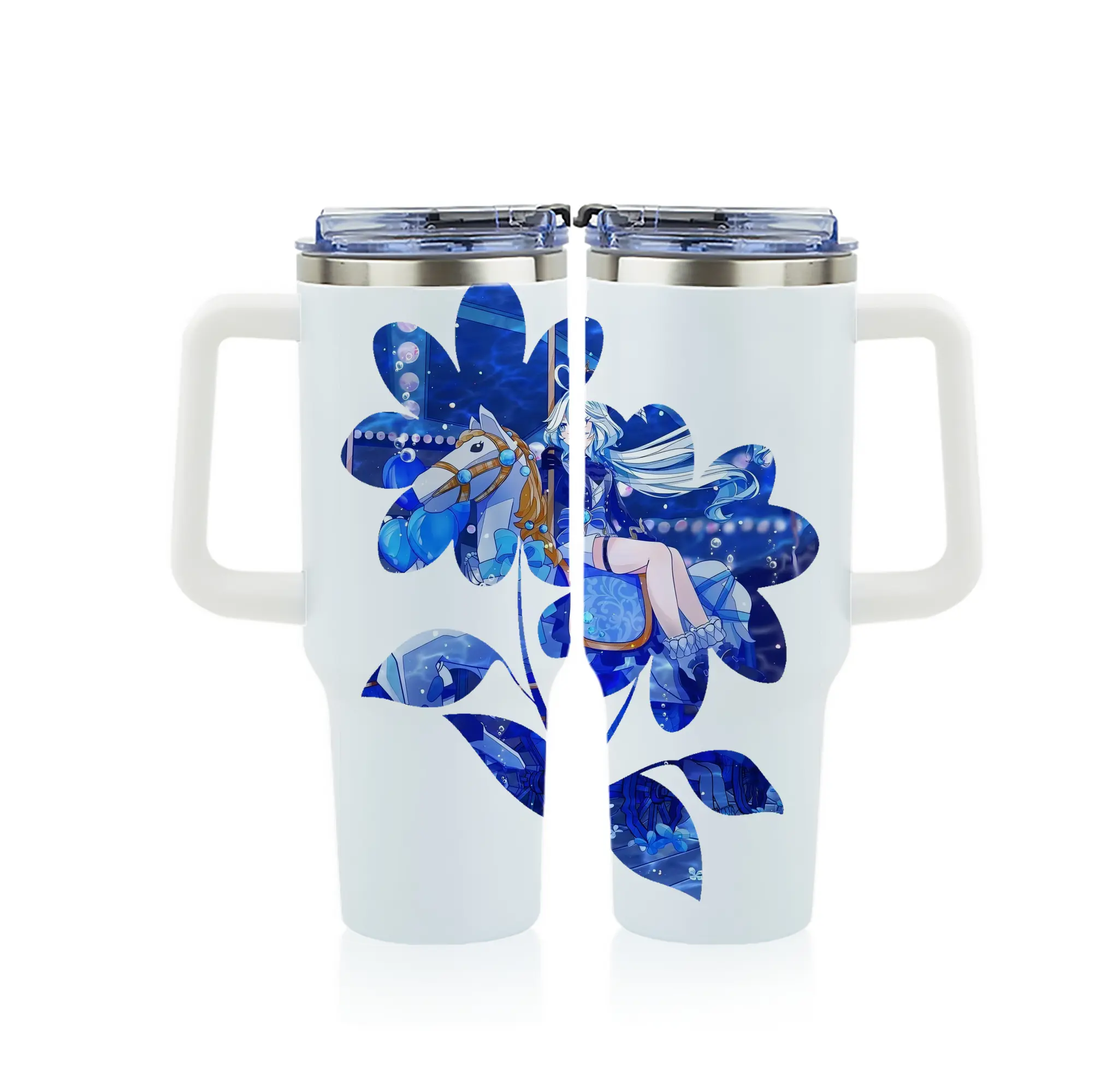 原 神 グッズ フリーナ - 1200mL フルプリント車用タンブラー ・ 304ステンレス 内側 ・ 201ステンレス 外側 ・ 保温 保冷 ・ 通勤 ドライブ アウトドア用