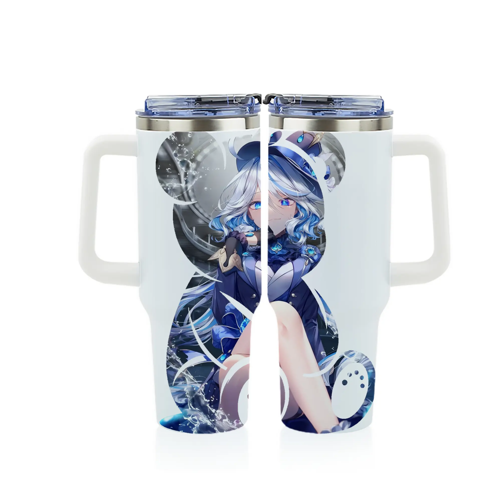 原 神 グッズ フリーナ - 1200mL フルプリント車用タンブラー ・ 304ステンレス 内側 ・ 201ステンレス 外側 ・ 保温 保冷 ・ 通勤 ドライブ アウトドア用