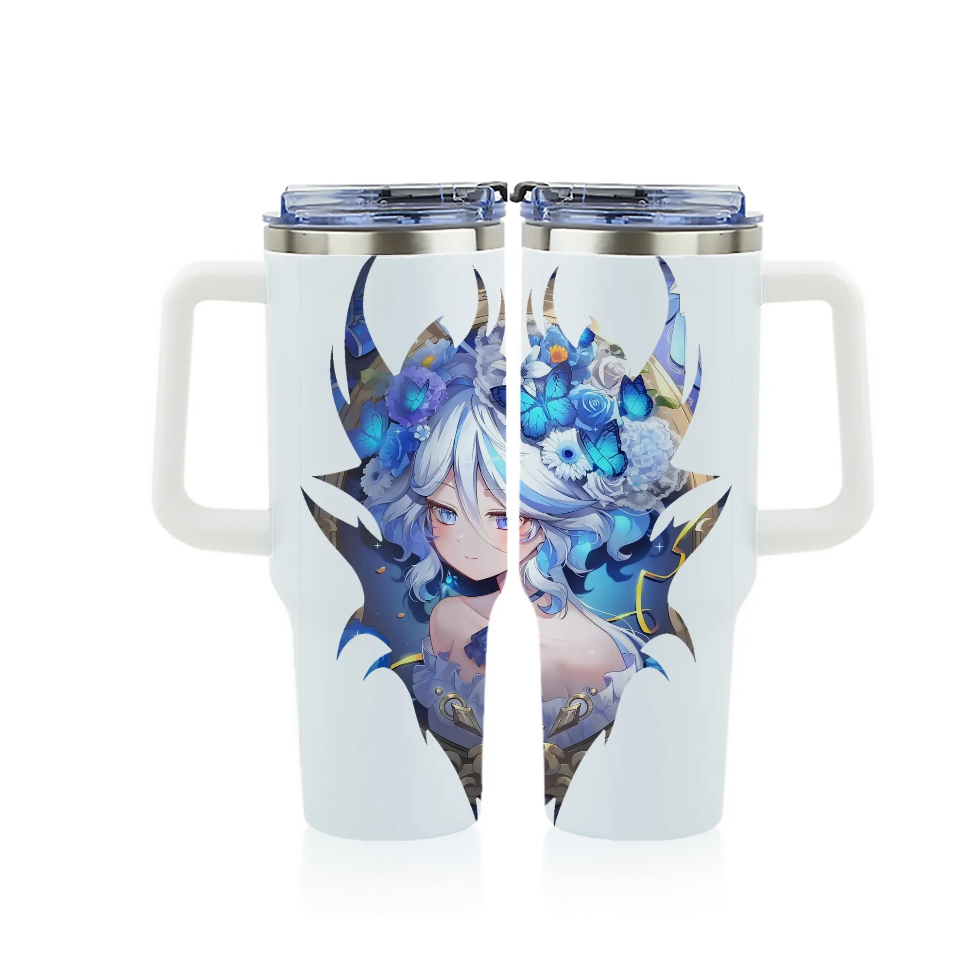 原 神 グッズ フリーナ - 1200mL フルプリント車用タンブラー ・ 304ステンレス 内側 ・ 201ステンレス 外側 ・ 保温 保冷 ・ 通勤 ドライブ アウトドア用