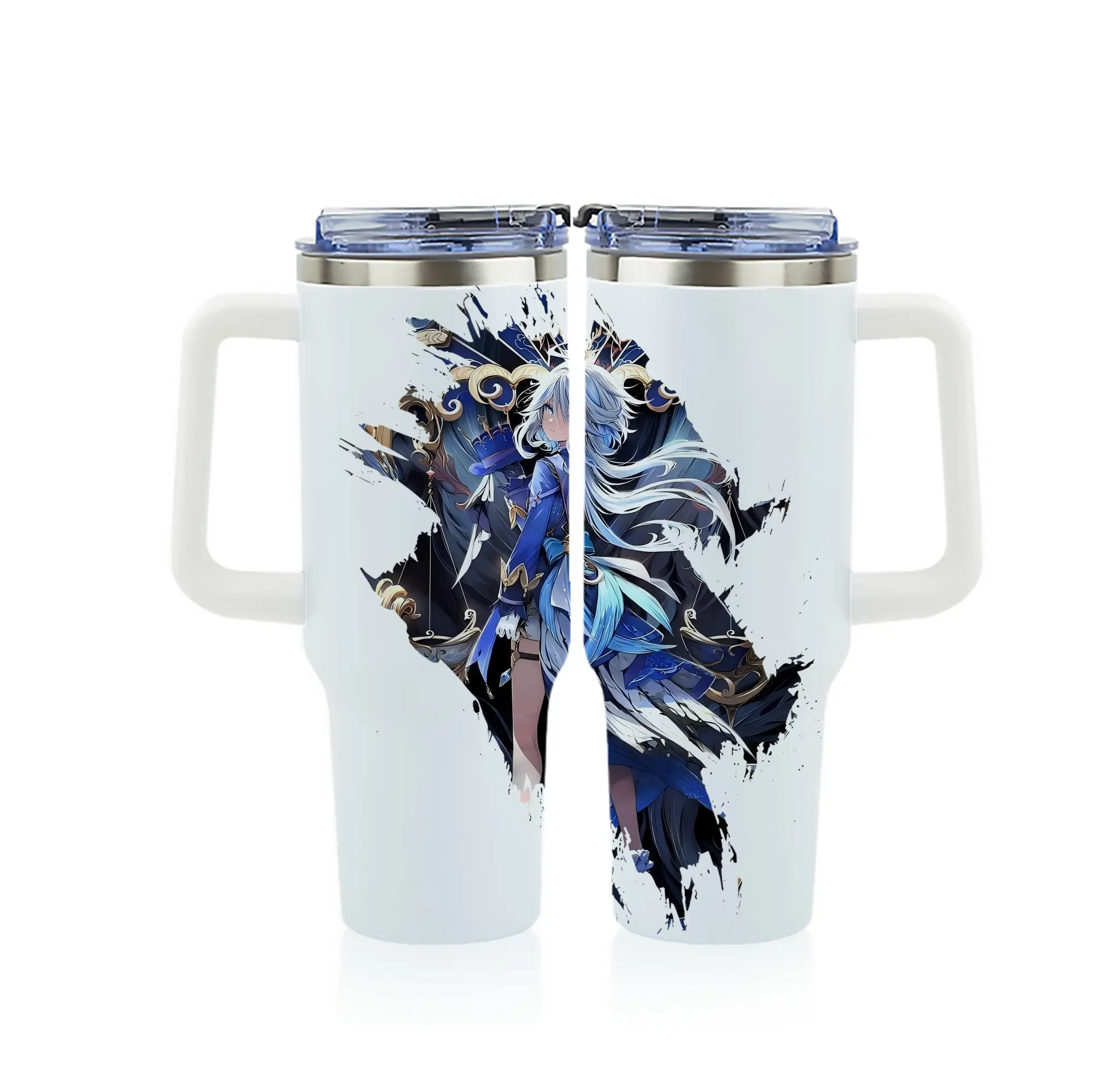 原 神 グッズ フリーナ - 1200mL フルプリント車用タンブラー ・ 304ステンレス 内側 ・ 201ステンレス 外側 ・ 保温 保冷 ・ 通勤 ドライブ アウトドア用