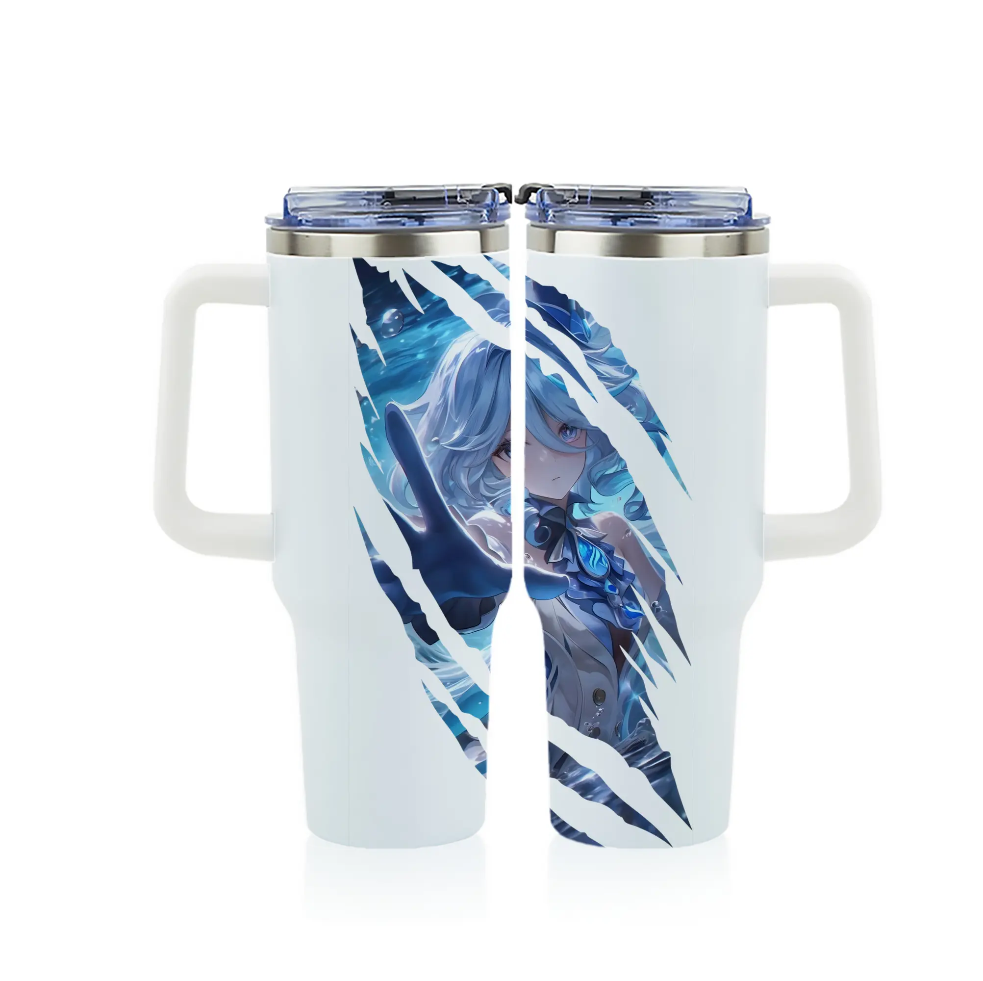 原 神 グッズ フリーナ - 1200mL フルプリント車用タンブラー ・ 304ステンレス 内側 ・ 201ステンレス 外側 ・ 保温 保冷 ・ 通勤 ドライブ アウトドア用