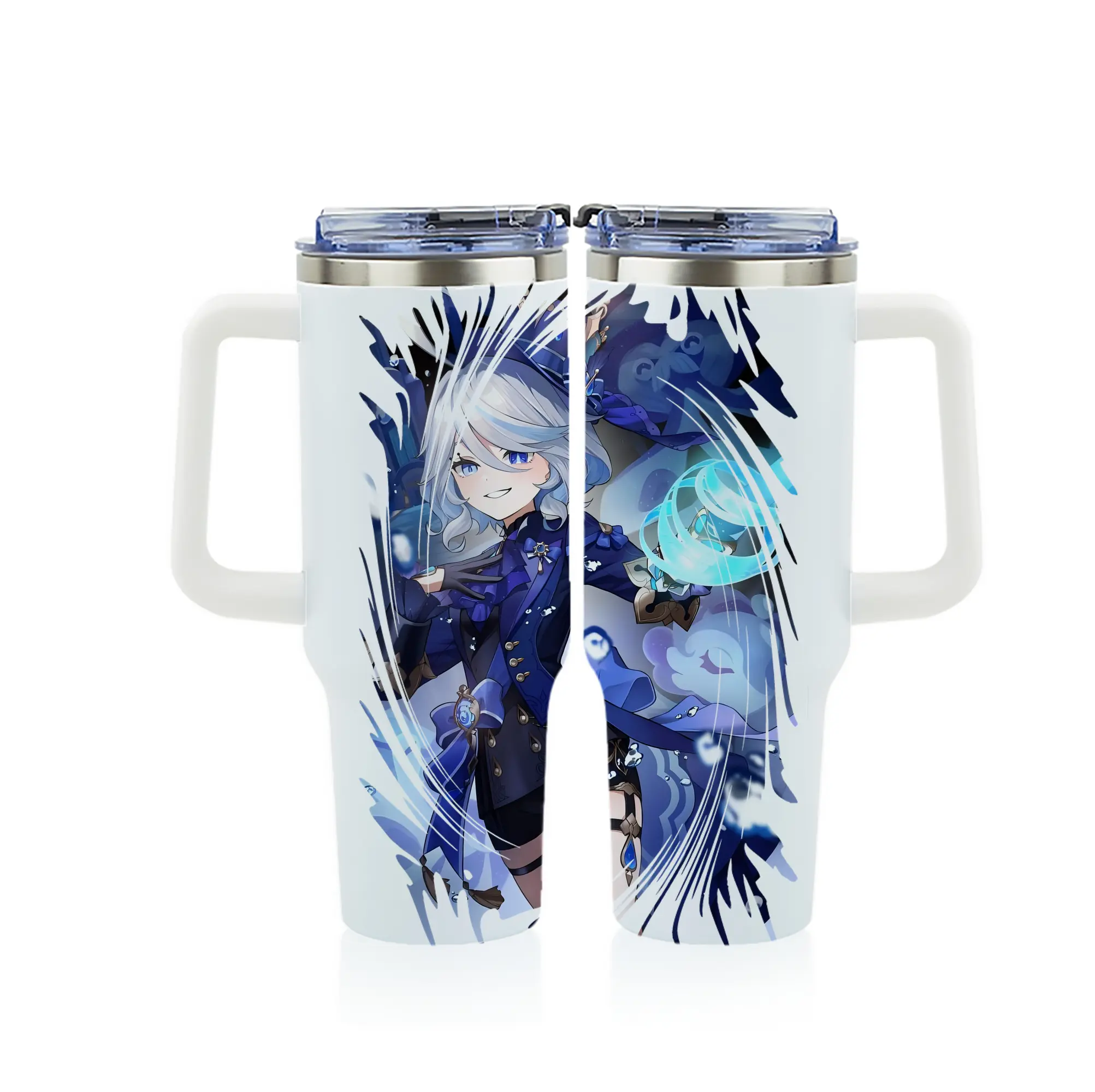 原 神 グッズ フリーナ - 1200mL フルプリント車用タンブラー ・ 304ステンレス 内側 ・ 201ステンレス 外側 ・ 保温 保冷 ・ 通勤 ドライブ アウトドア用