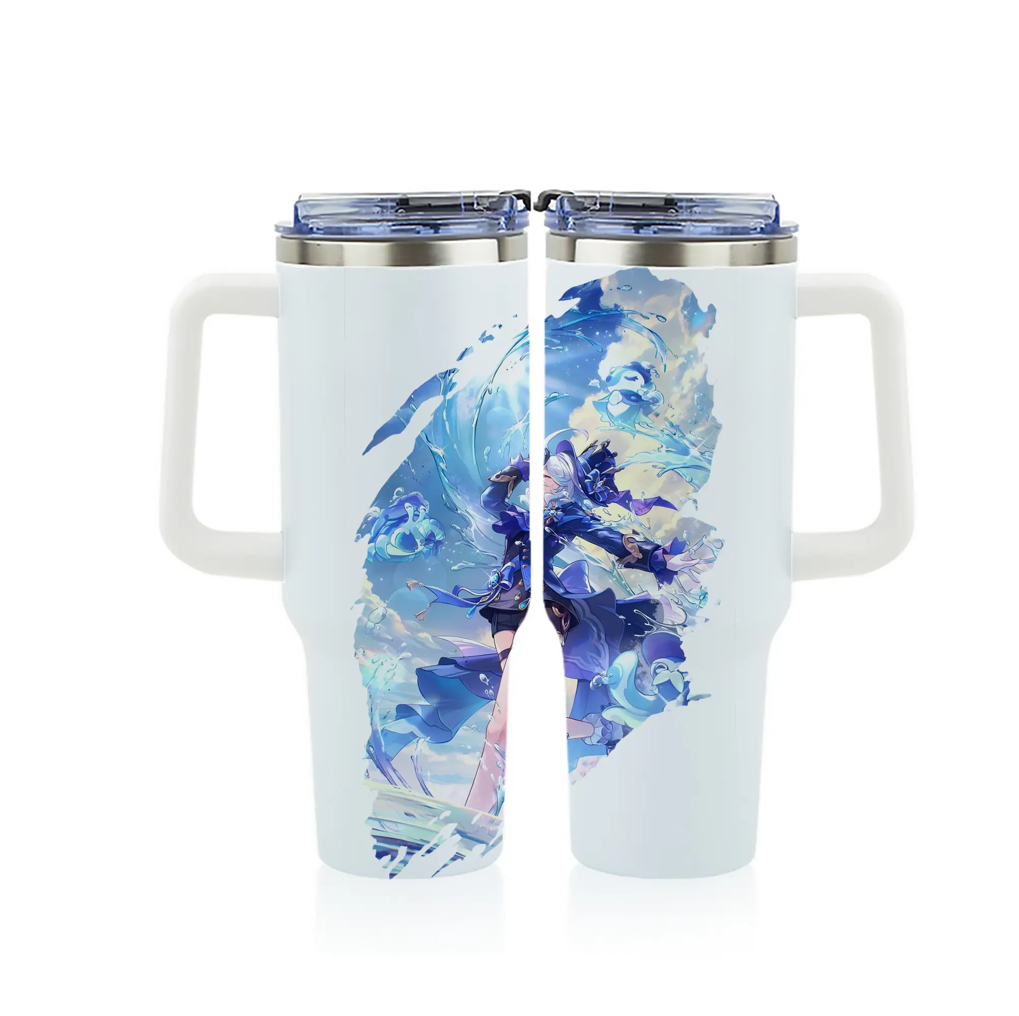 原 神 グッズ フリーナ - 1200mL フルプリント車用タンブラー ・ 304ステンレス 内側 ・ 201ステンレス 外側 ・ 保温 保冷 ・ 通勤 ドライブ アウトドア用