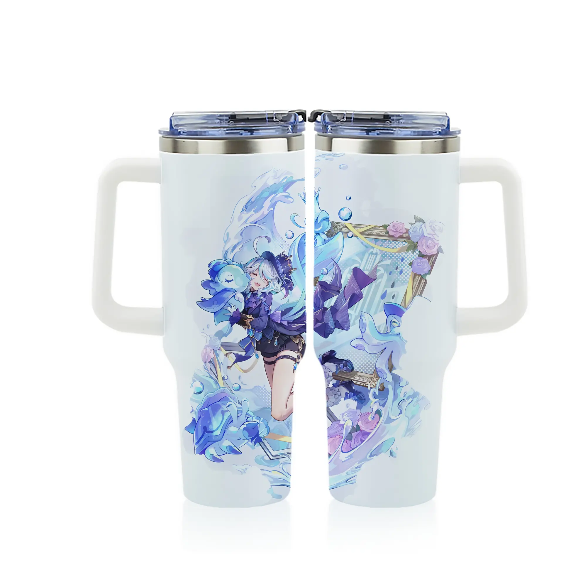 原 神 グッズ フリーナ - 1200mL フルプリント車用タンブラー ・ 304ステンレス 内側 ・ 201ステンレス 外側 ・ 保温 保冷 ・ 通勤 ドライブ アウトドア用