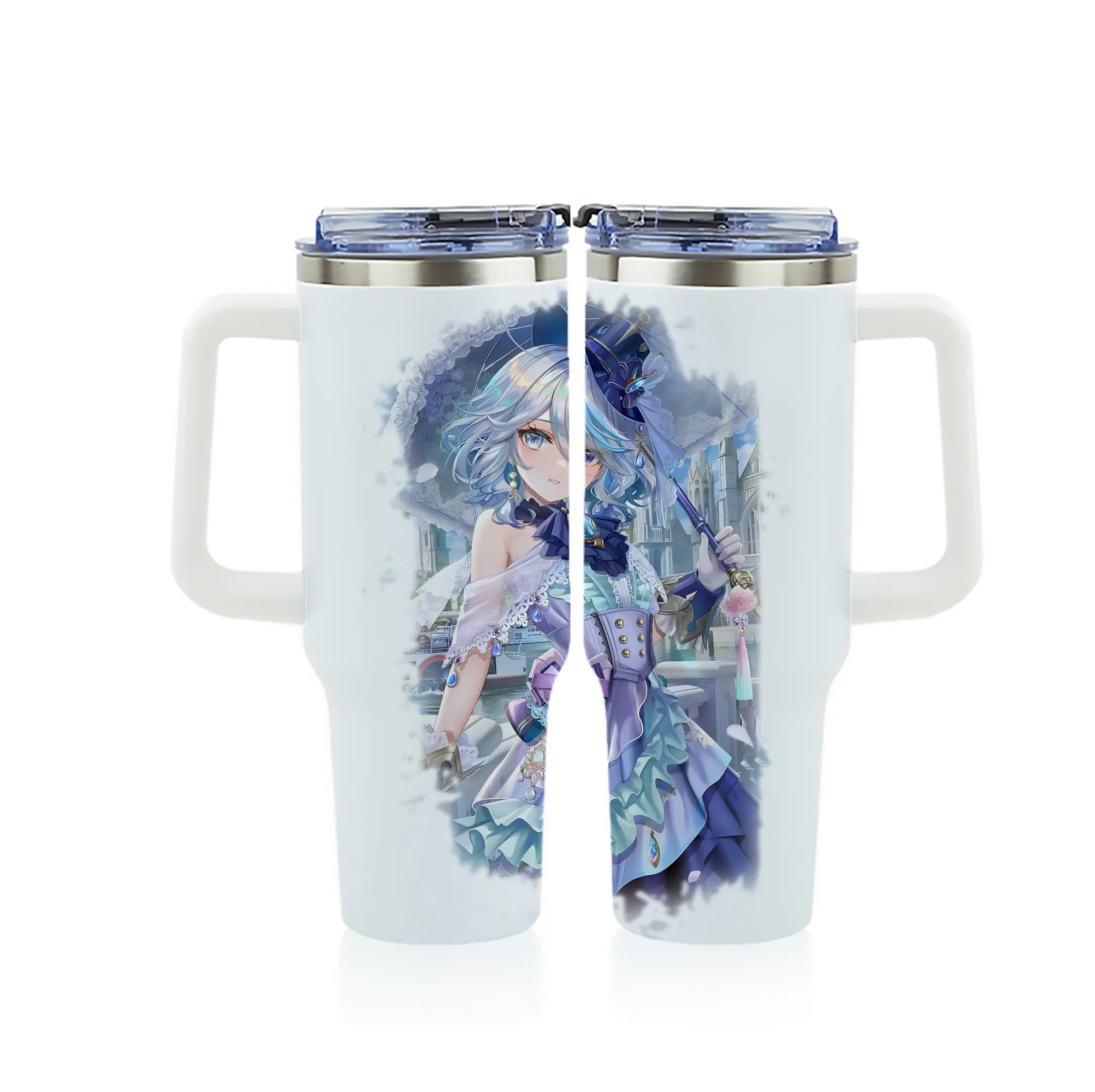 原 神 グッズ フリーナ - 1200mL フルプリント車用タンブラー ・ 304ステンレス 内側 ・ 201ステンレス 外側 ・ 保温 保冷 ・ 通勤 ドライブ アウトドア用