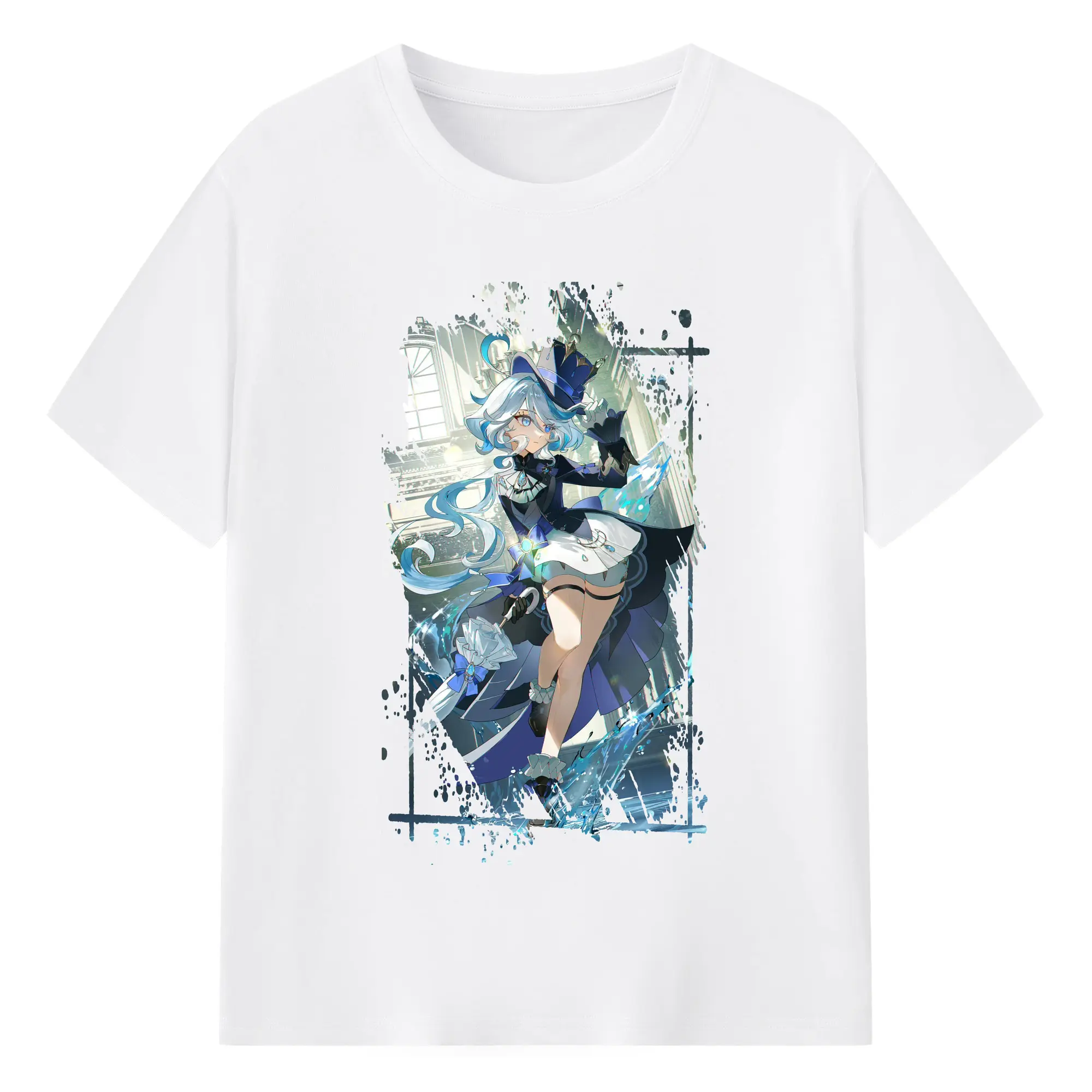 原 神 グッズ フリーナ - 綿100％ 半袖Tシャツ ・ フロントプリント ・ 快適 通気性 ・ 日常使い 散歩 スポーツ用