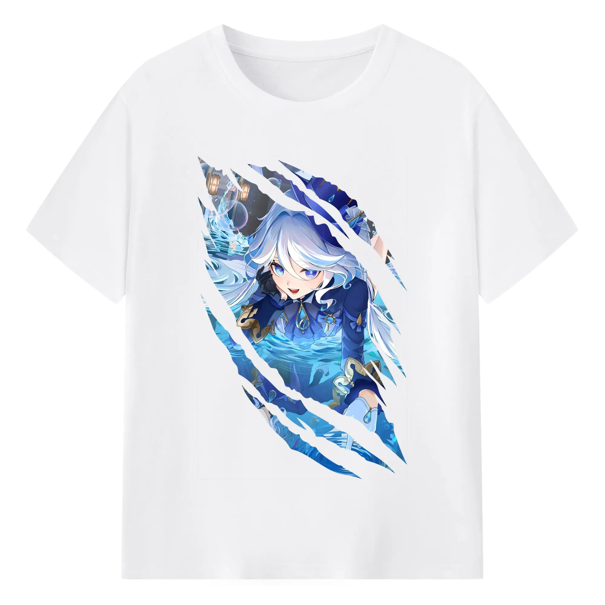 原 神 グッズ フリーナ - 綿100％ 半袖Tシャツ ・ フロントプリント ・ 快適 通気性 ・ 日常使い 散歩 スポーツ用