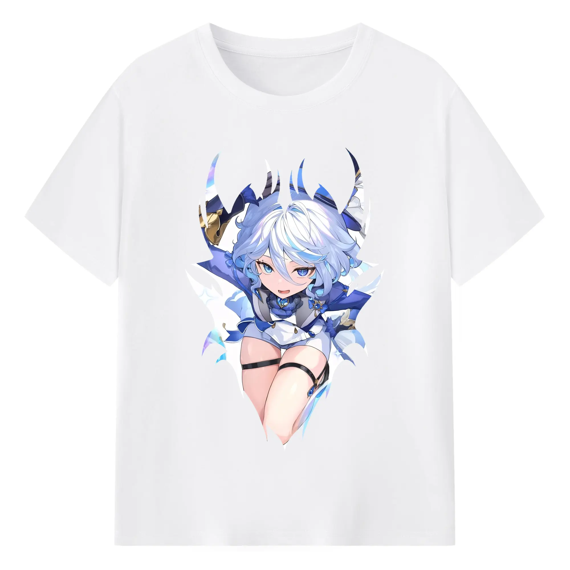 原 神 グッズ フリーナ - 綿100％ 半袖Tシャツ ・ フロントプリント ・ 快適 通気性 ・ 日常使い 散歩 スポーツ用